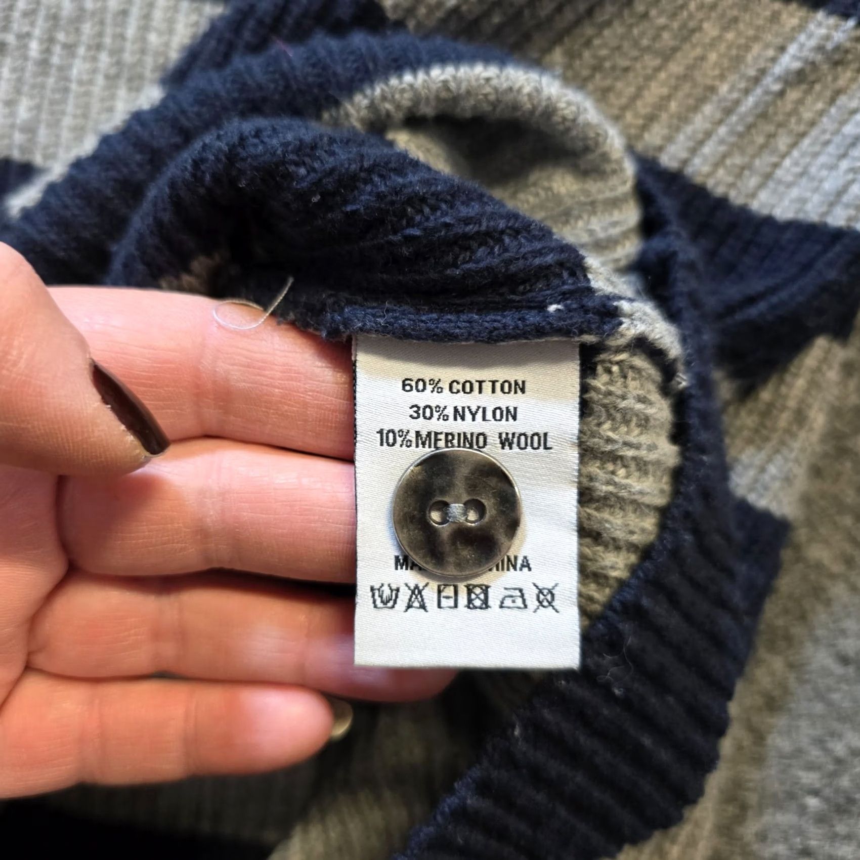Vintage FOIL Sweater Womens Size L Blue Striped Merino Wool Blend Chunky Knit Casual Pullover Knit Square Neck Long Sleeve Regular Modern Classic Womens Size L / US 10 / IT 46 - 7 Thumbnail