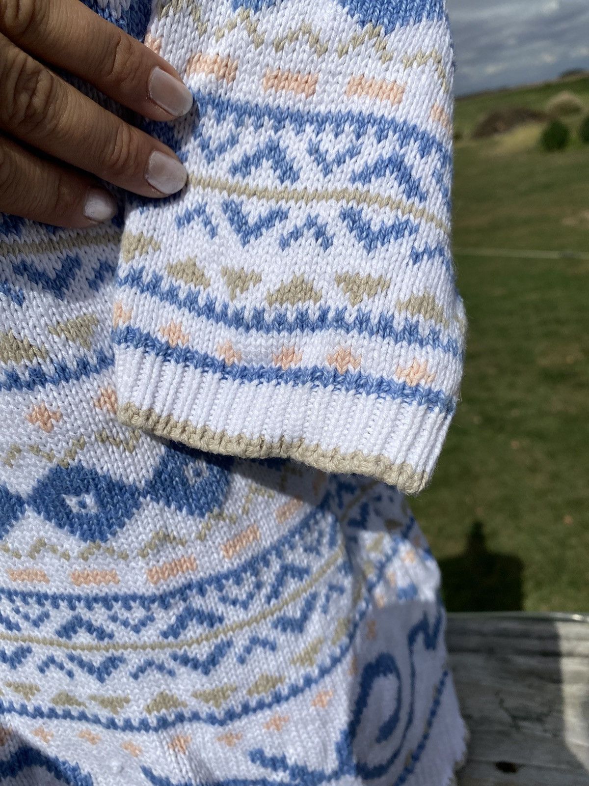 Other Jayson Younger Women’s White Blue Sage Peach Sweater Cotton Size M / US 6-8 / IT 42-44 - 9 Thumbnail