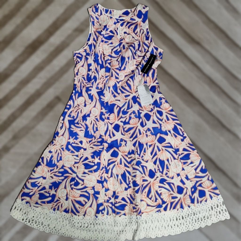 Donna Morgan Donna Morgan Women 6 Cobalt Peach Sleeveless Stretch Cotton Fit & Flare Dress NEW Size M / US 6-8 / IT 42-44 - 1 Thumbnail