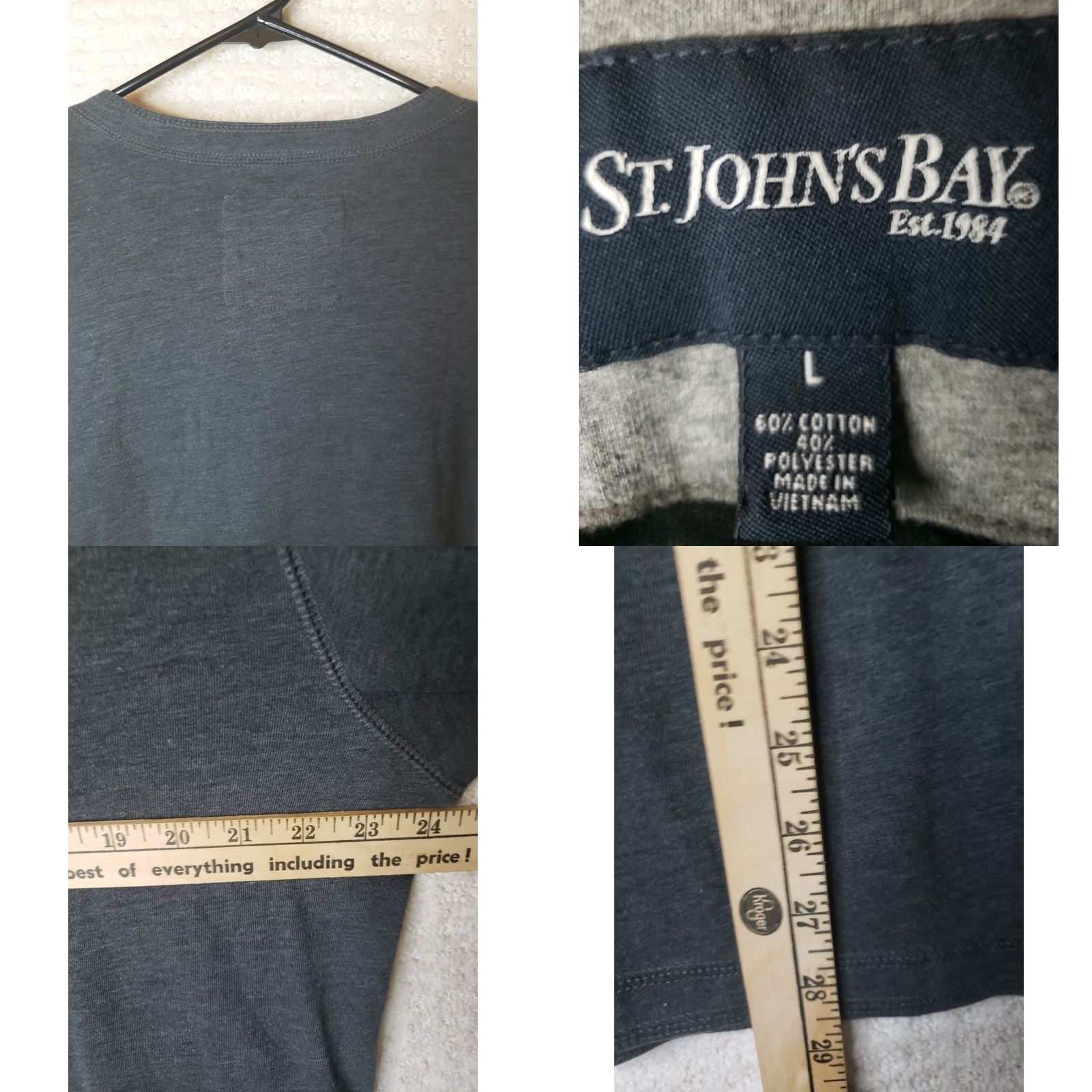 Vintage St. John's Bay Shirt Mens L Gray Long Sleeve Henley T Shirt Size US L / EU 52-54 / 3 - 8 Thumbnail