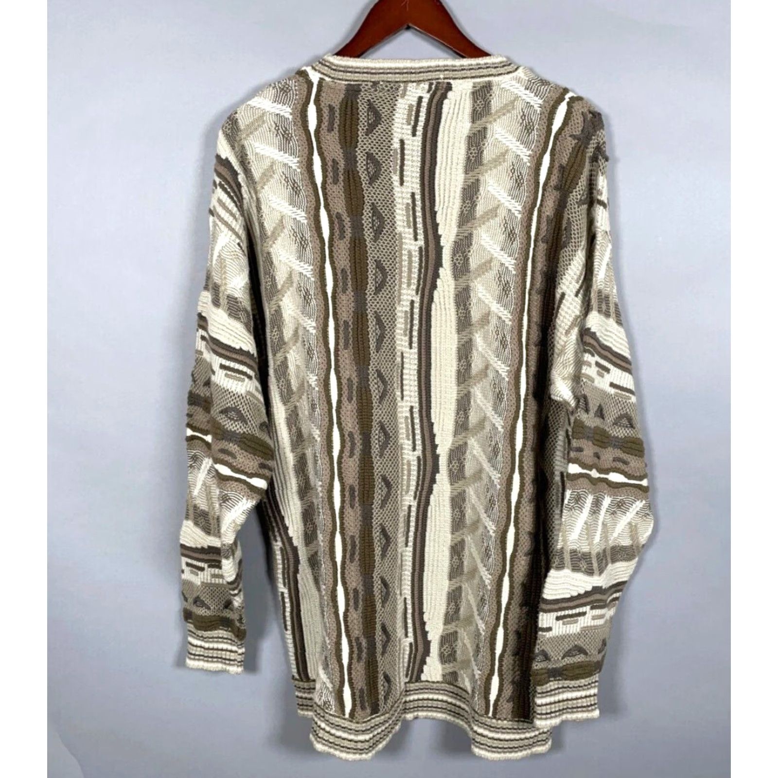 Coogi VINTAGE Protege Sweater Mens Large Beige 90s Cosby 3D Textured Acrylic Knit Style Mens Size US L / EU 52-54 / 3 - 2 Thumbnail