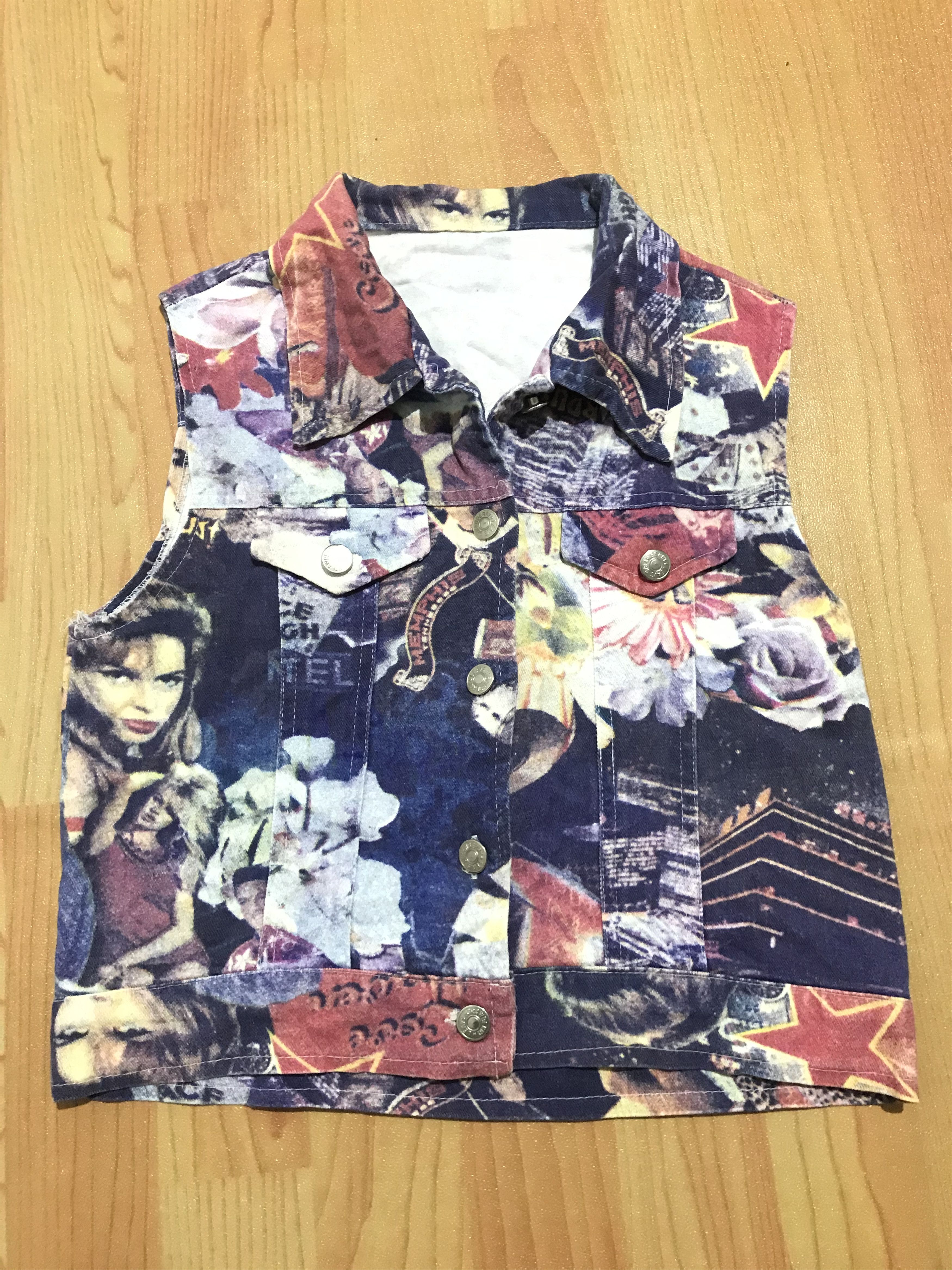 Vintage all over print vest denim jacket Supreme styled