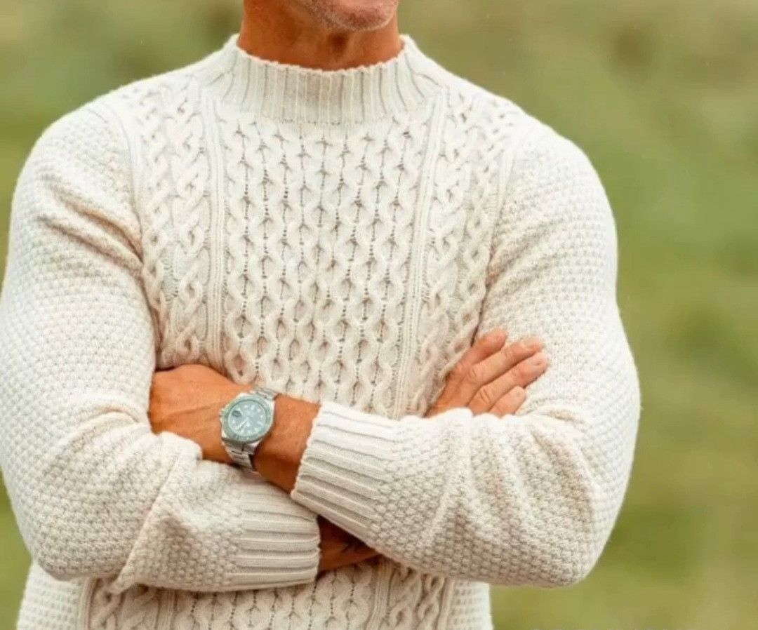 image of 80's Ireland Cable Knitted Fisherman Carraig Donn Sweater in Beige, Men's (Size Large)