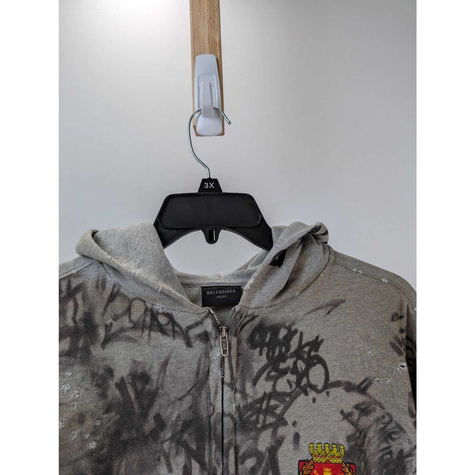Balenciaga o1rshd1 Medium Fit Zip-Up Hoodie 1300 in Heather Grey Size US XS / EU 42 / 0 - 6 Thumbnail
