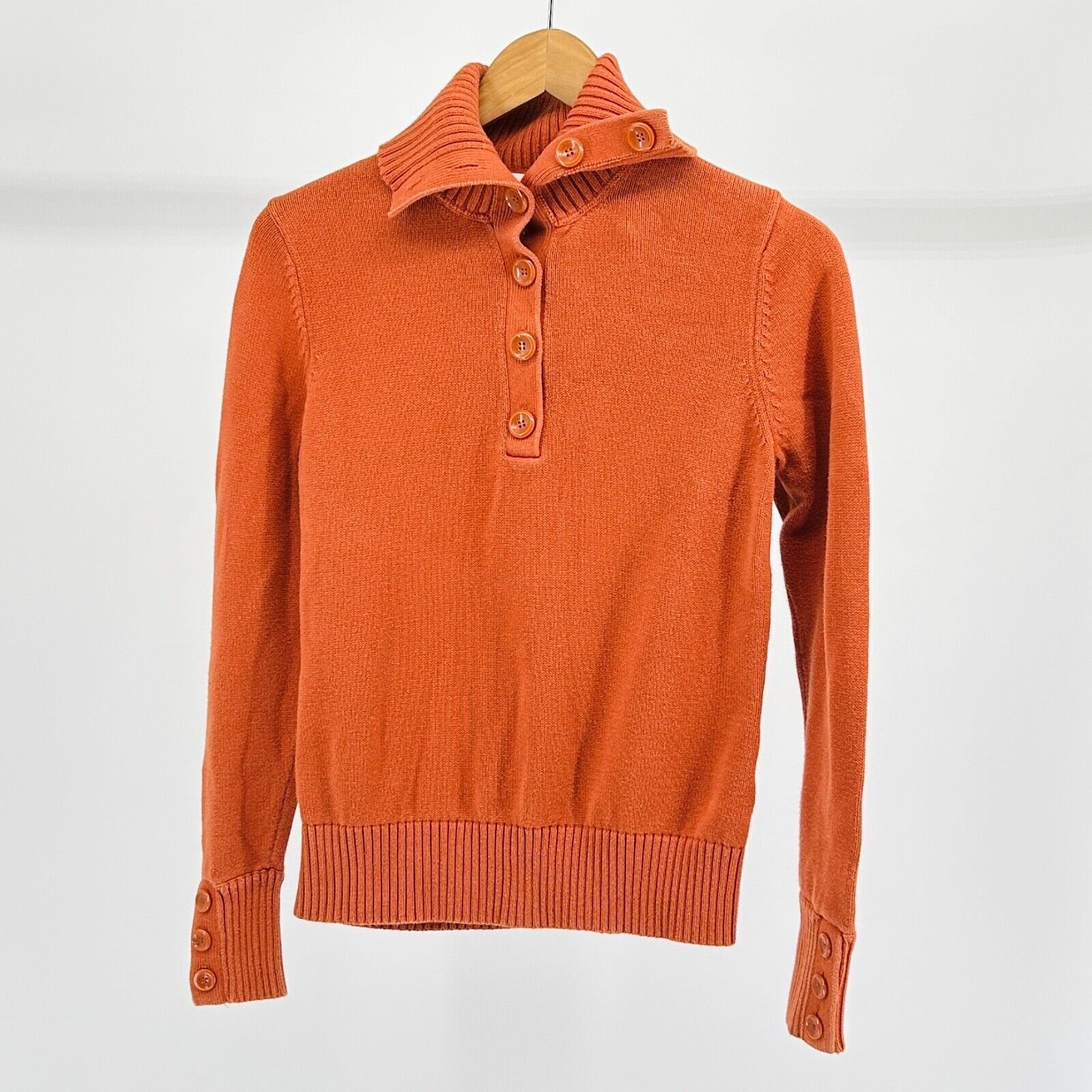 Vintage August Silk Burnt Orange 100% Cotton Half Button Turtleneck Size M / US 6-8 / IT 42-44 - 1 Thumbnail
