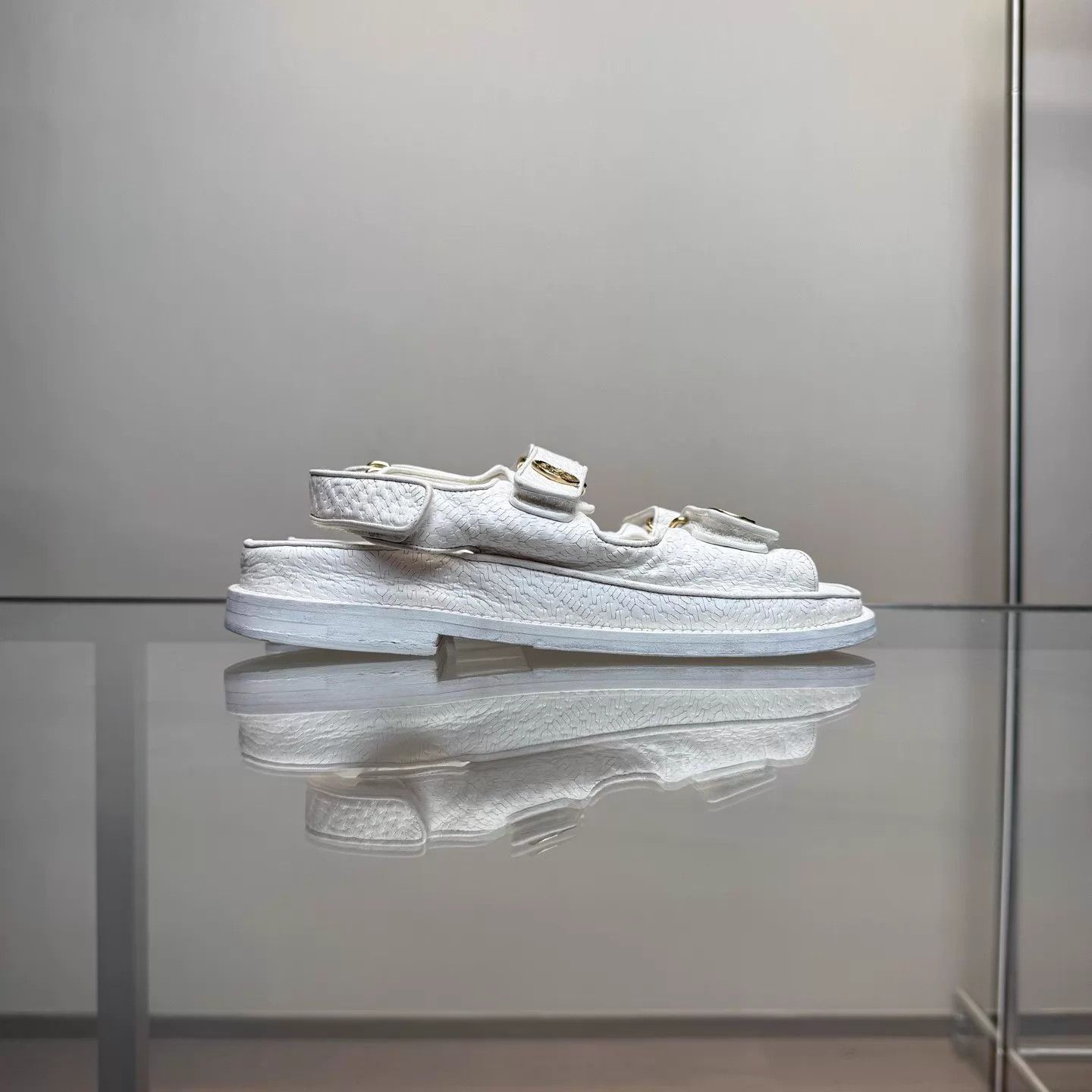 Chanel Chanel White Coin Velcro Sandals EUR 37 98 Size US 6.5 / IT 36.5 - 5 Thumbnail