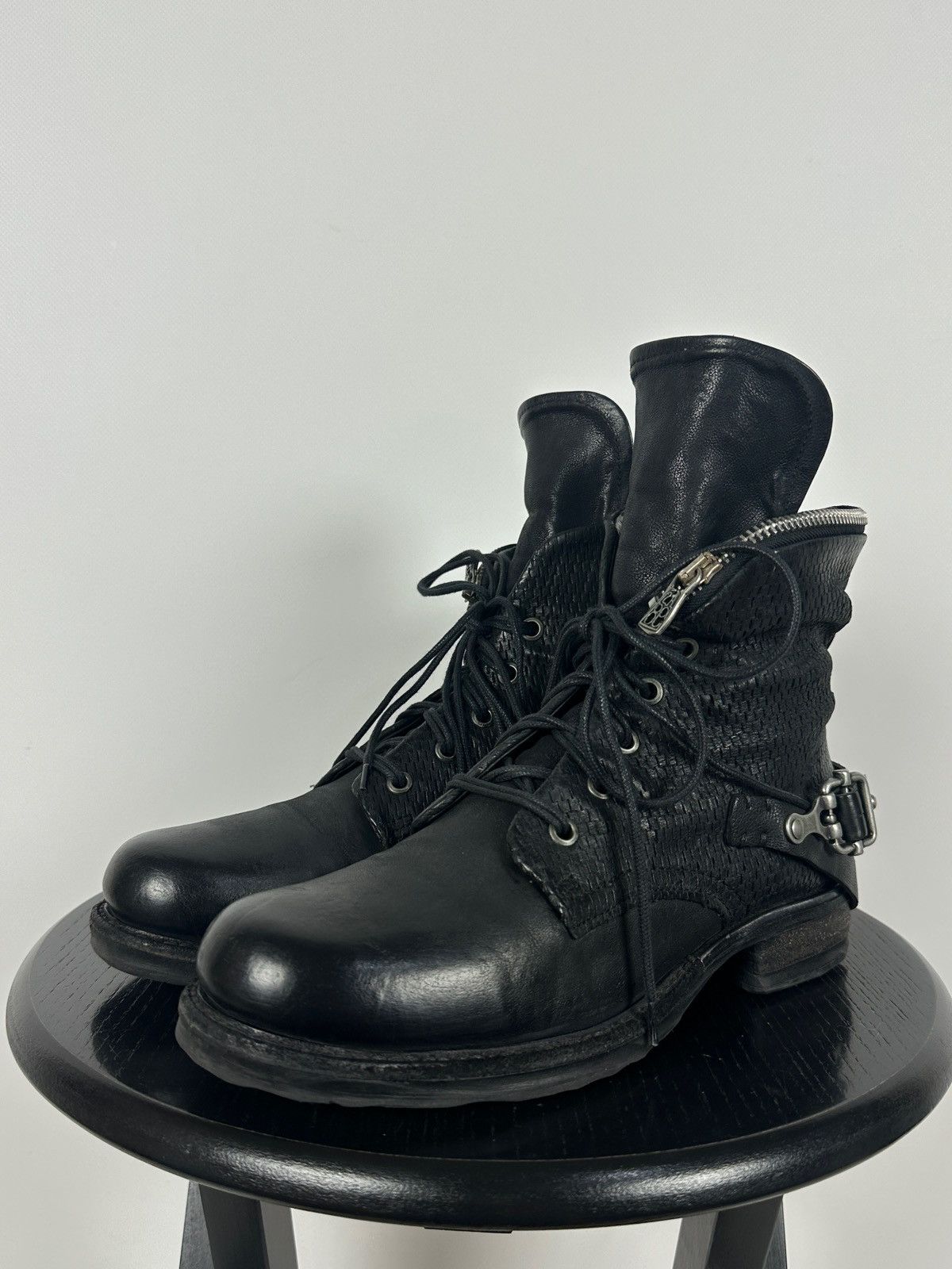 A.S.98 A.S.98. Airstep Black Leather Biker Zip Buckle Ankle Boots Size US 8 / IT 38 - 11 Thumbnail
