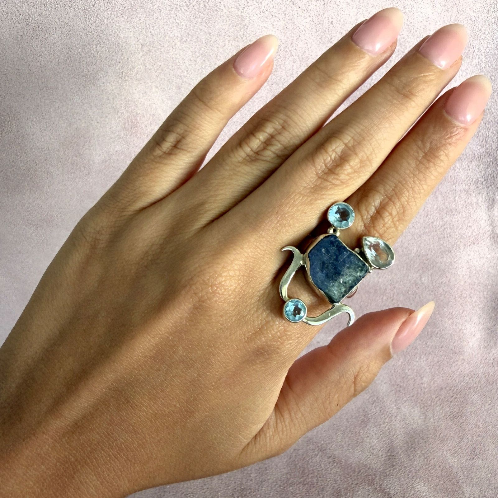 Sterling Silver sterling silver elongated topaz & aquamarine ring size 7.5 Size ONE SIZE - 2 Thumbnail