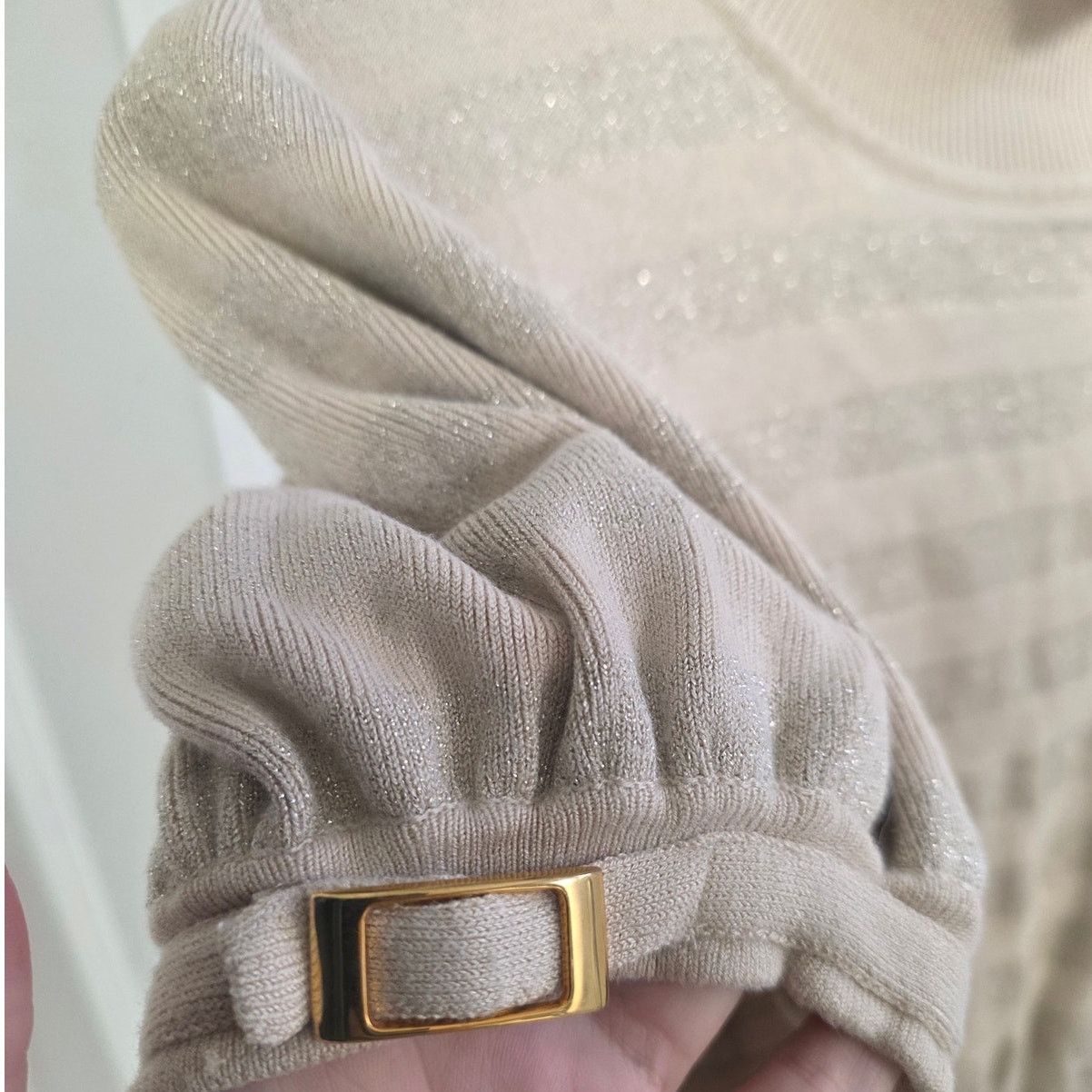 Other Express Gold Metallic Striped Short Sleeve Sweater - L Size L / US 10 / IT 46 - 4 Thumbnail