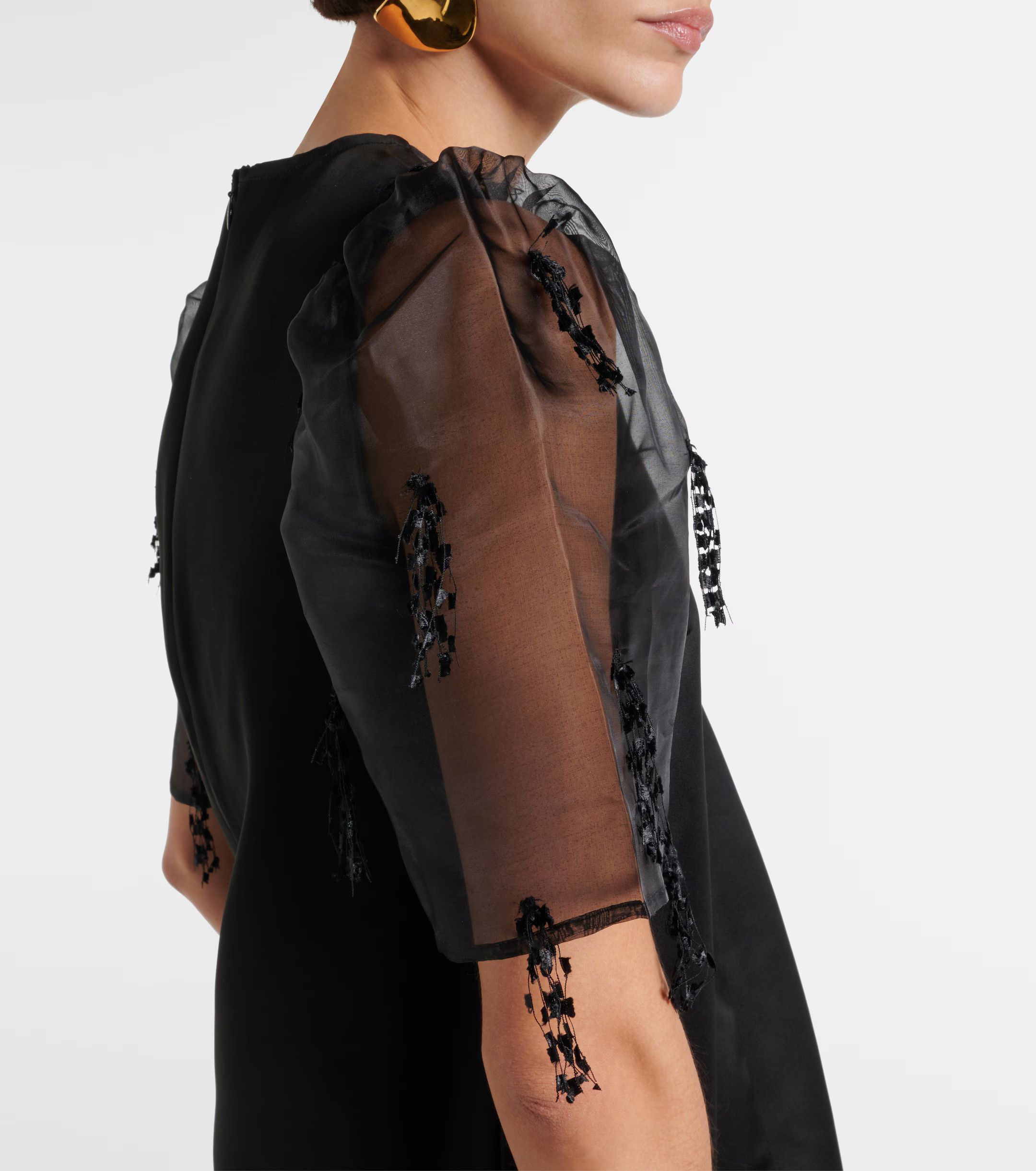 Ganni o1s22i1n0525 Organza-sleeved Midi Dress in Black Size XS / US 0-2 / IT 36-38 - 5 Thumbnail