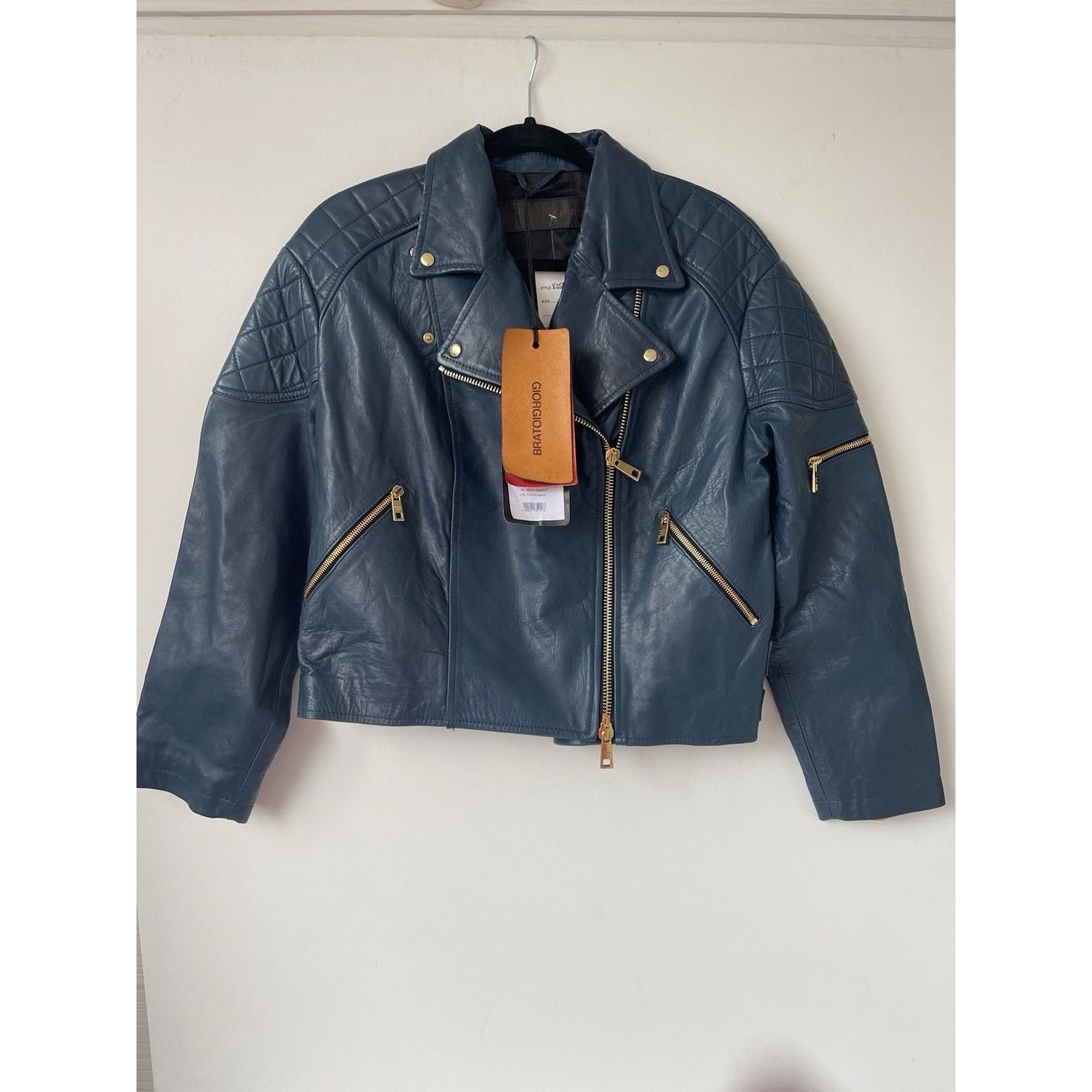 Giorgio Brato Giorgio Brato Boxy Biker Leather Jacket Topazio Blue IT42 NW Size M / US 6-8 / IT 42-44 - 12 Thumbnail