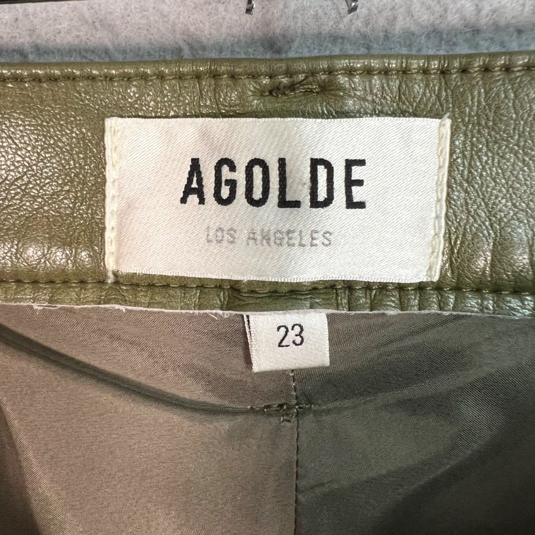 Agolde AGOLDE Pants Women's Size 23 Straight Ankle Green Recycled Leather Blend Front Zip Pockets 29in Inseam Size 40" / US 18 - 3 Thumbnail