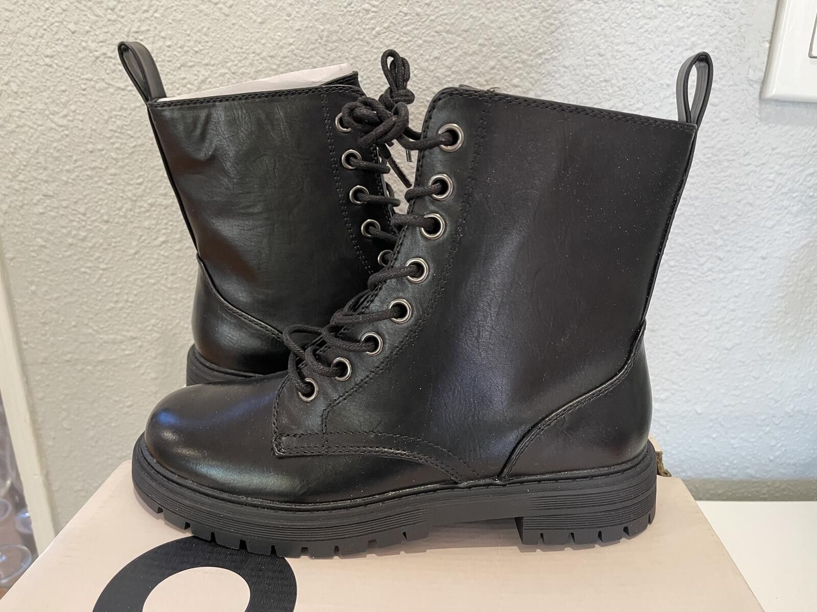 Other SO Black Combat Lace-Up Ankle Boots with Side Zipper Size US 7.5 / IT 37.5 - 1 Thumbnail