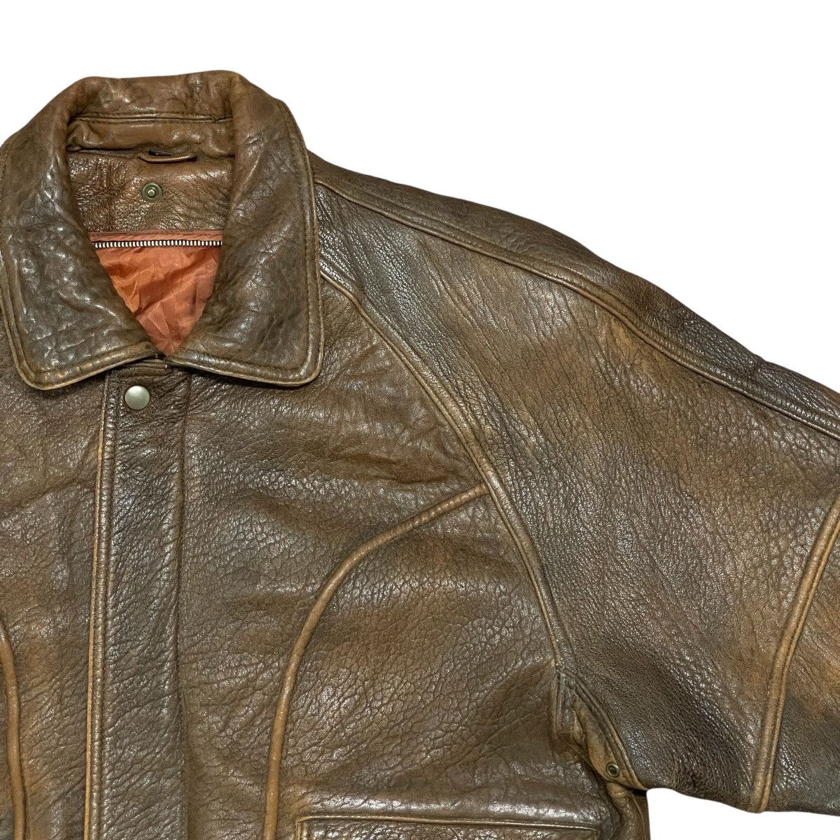 Vintage Vintage 90s Distressed Brown Sheep Leather A-2 Bomber Jacket Size US L / EU 52-54 / 3 - 2 Thumbnail