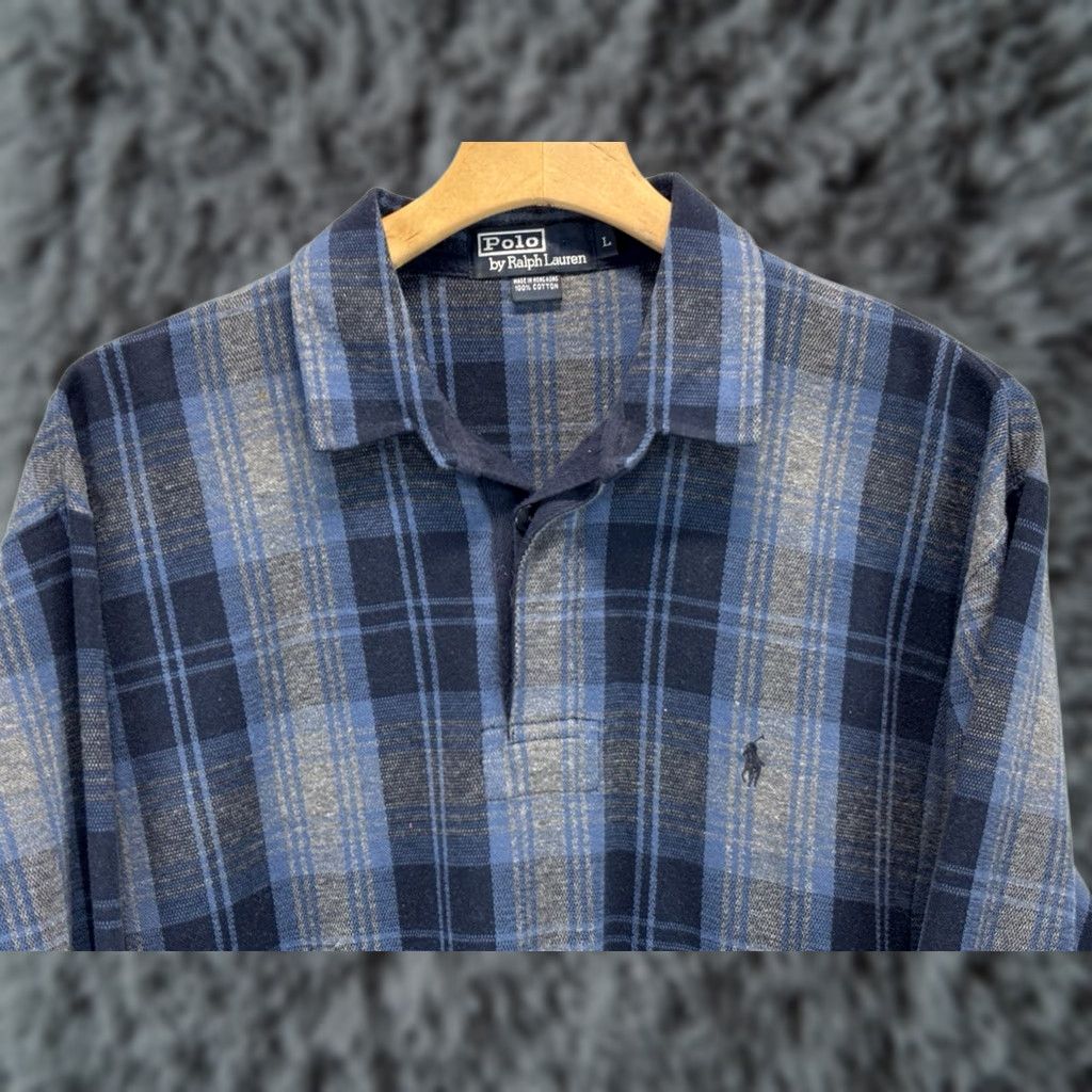 Polo Ralph Lauren VINTAGE Polo Ralph Lauren Flannel Polo Shirt Men L Blue Grey Plaid Pony Logo 90s Mens Size US L / EU 52-54 / 3 - 1 Thumbnail
