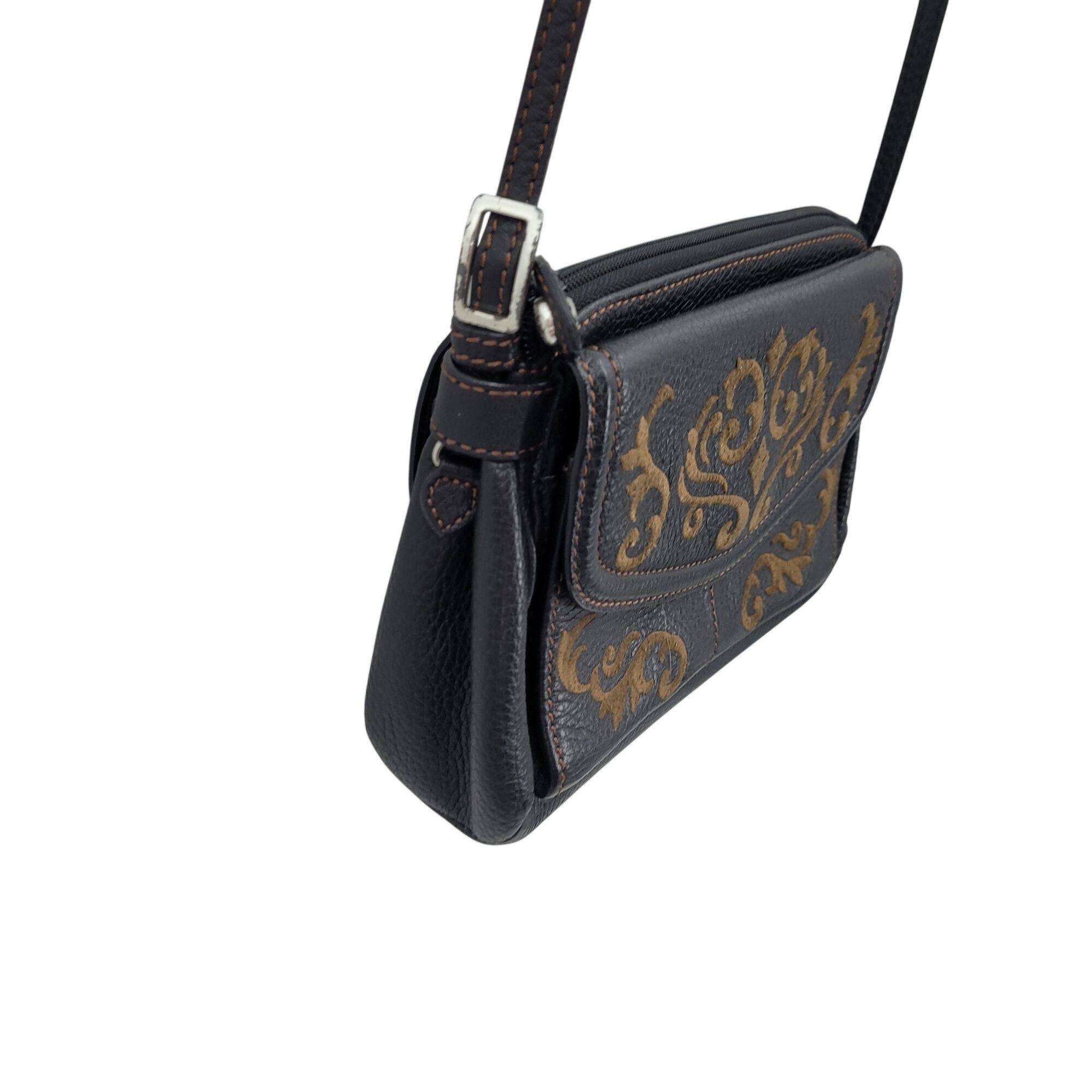 Brighton Brighton Black Leather Crossbody Embroidered Multiple Pocket Size ONE SIZE - 16 Thumbnail