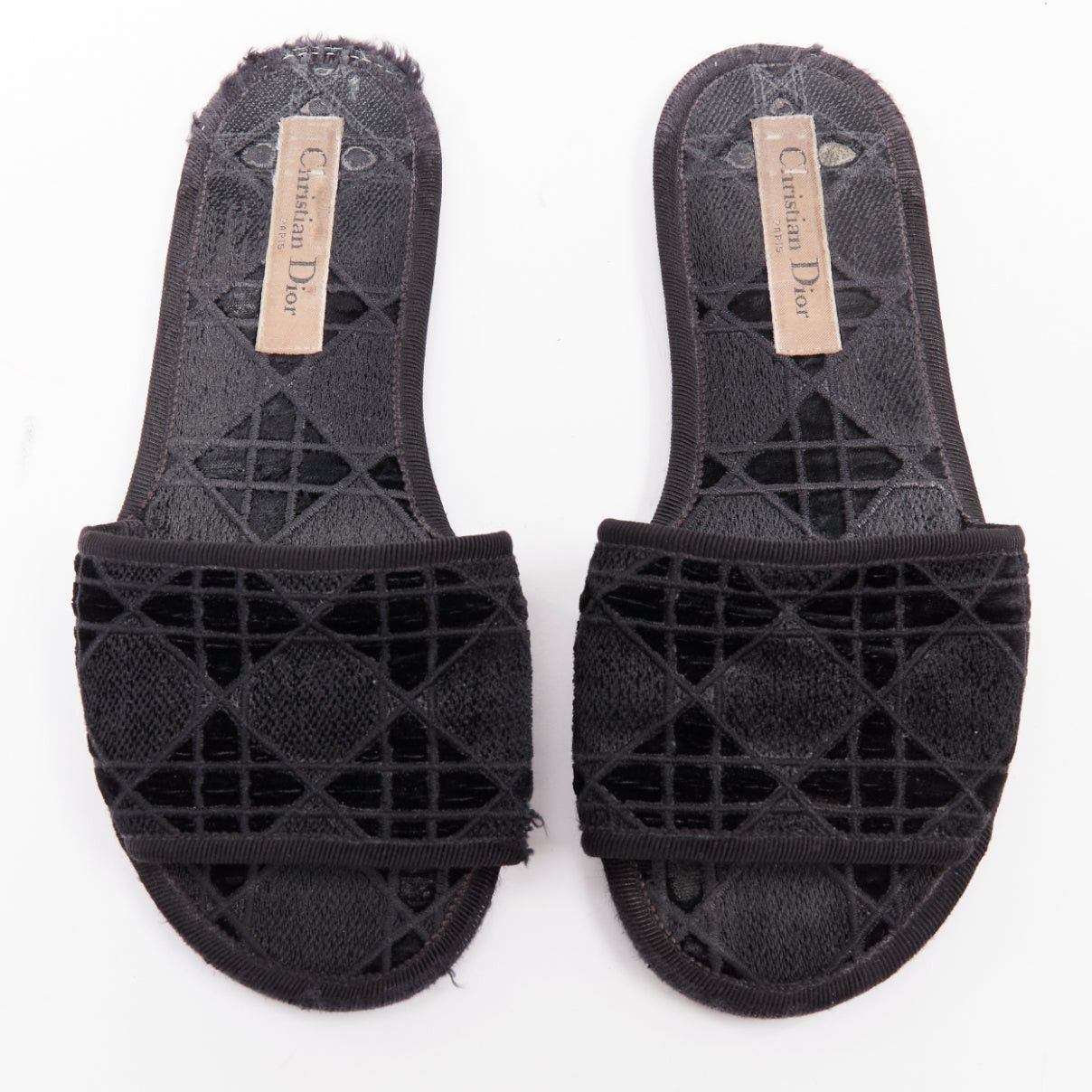 Dior DIOR Chez Moi black velvet cannage quilted velvet flat slides EU35 Size US 5 / IT 35 - 1 Thumbnail