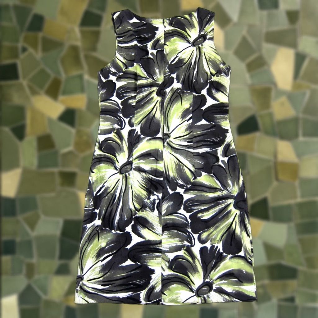 Vintage Connected Green Grey White Floral Stretch Sleeveless Sheath Shift Tank Dress 12 Size XL / US 12-14 / IT 48-50 - 1 Thumbnail
