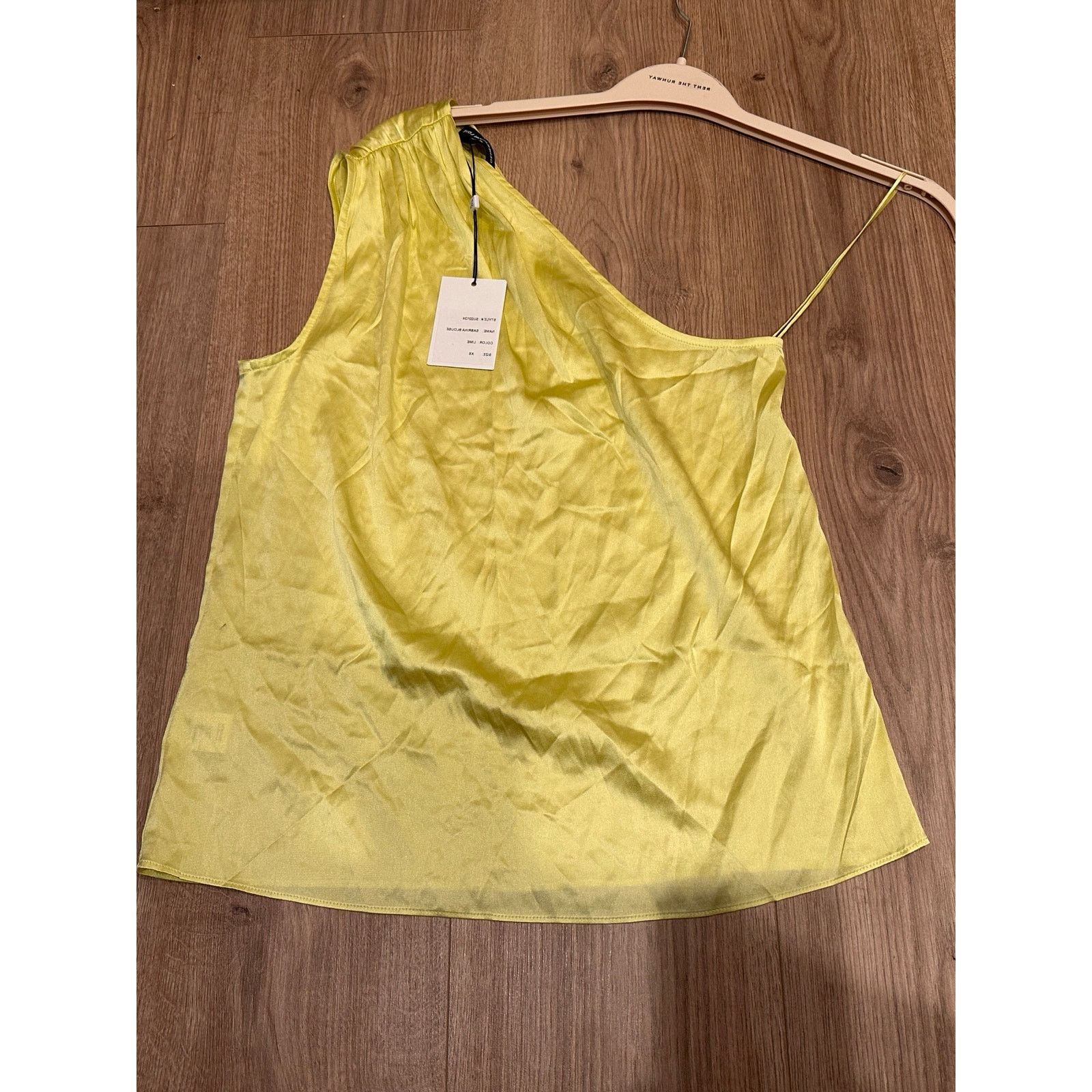 Generation Love NWT Generation Love Sabrina Silk One Shoulder Blouse Lime XS Size XS / US 0-2 / IT 36-38 - 3 Thumbnail