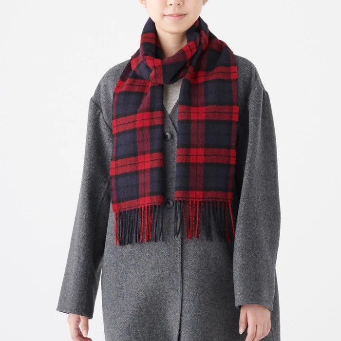 Muji wool flannel check scarf navy blue red black labo japan Size ONE SIZE - 4 Thumbnail
