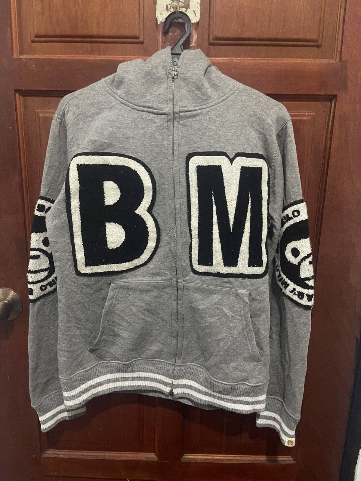 Vintage Vintage Bape Baby Milo Gray Varsity Jacket Size US M / EU 48-50 / 2 - 1 Thumbnail