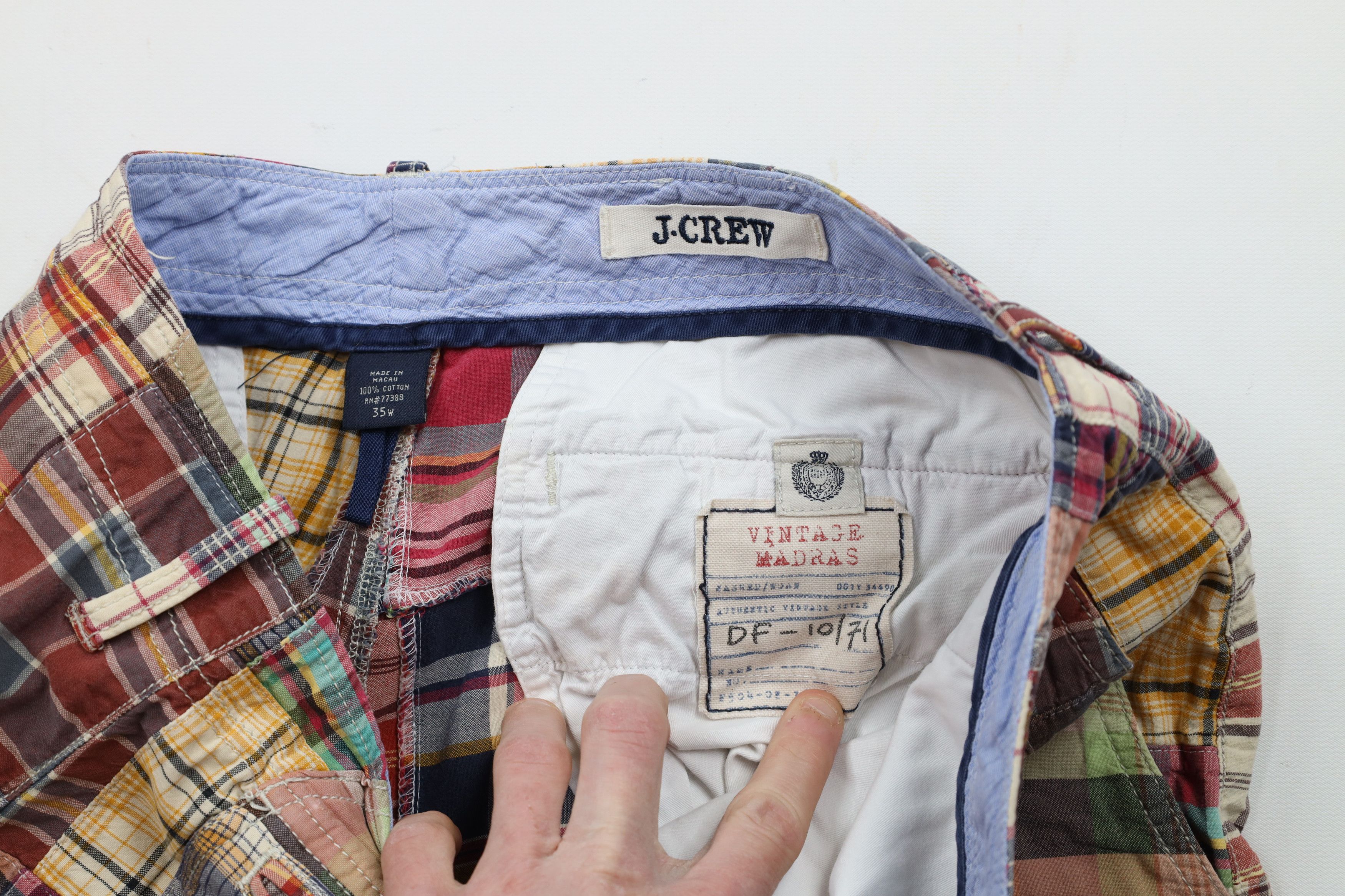J.Crew × Vintage Vintage 90s Y2K J Crew Patchwork Rainbow Madras Shorts Size US 35 - 6 Thumbnail