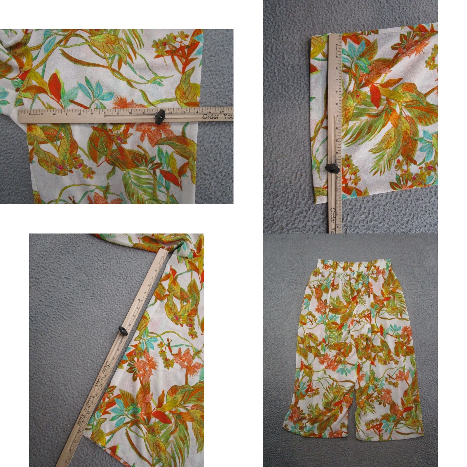 Vintage Rose Olive Women's Plus 1X Wide Leg Crop Resort Floral Tropical Pants Size 40" / US 18 - 8 Thumbnail