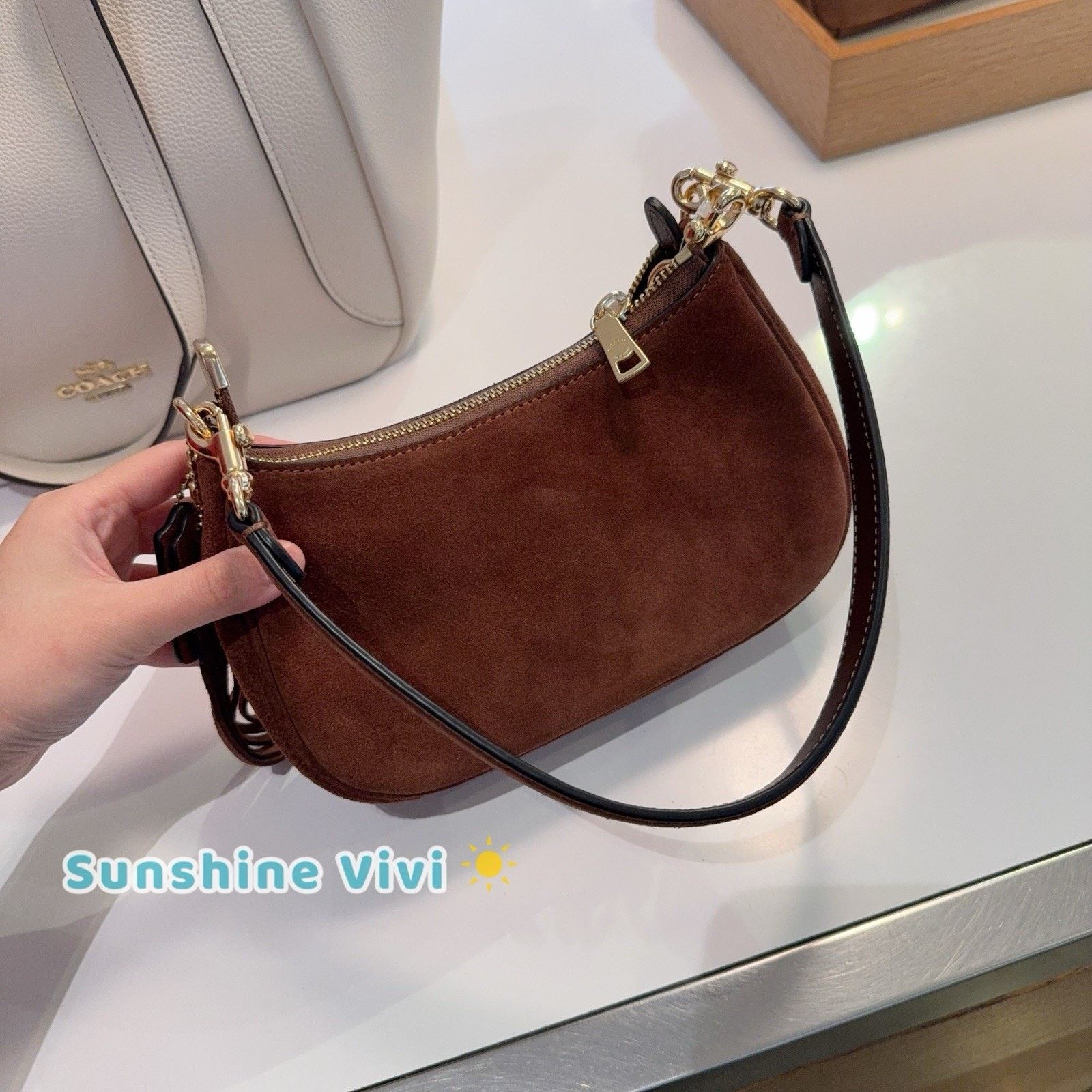 Coach NWT Coach Teri Mini Crossbody Bag CCE42 Suede Vintage Brown Size ONE SIZE - 4 Thumbnail