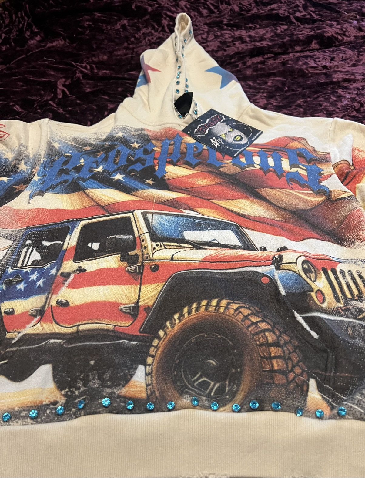 Other STRAY USA Flag Studded Graphic Beige Pullover Hoodie Men S Size US S / EU 44-46 / 1 - 2 Thumbnail