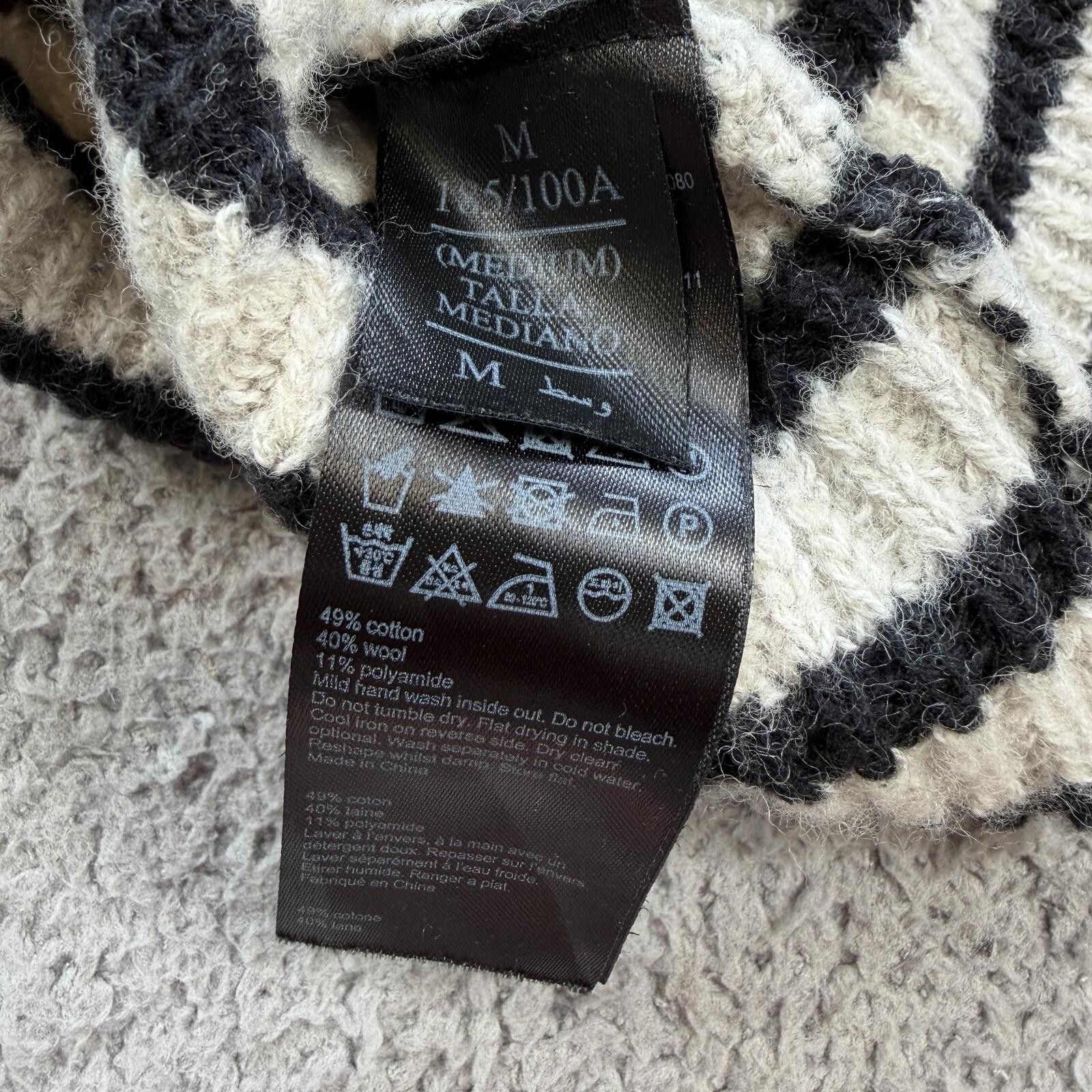 Allsaints ALLSAINTS Black Cream Striped Wool Blend Crewneck Sweater M Size US M / EU 48-50 / 2 - 5 Thumbnail
