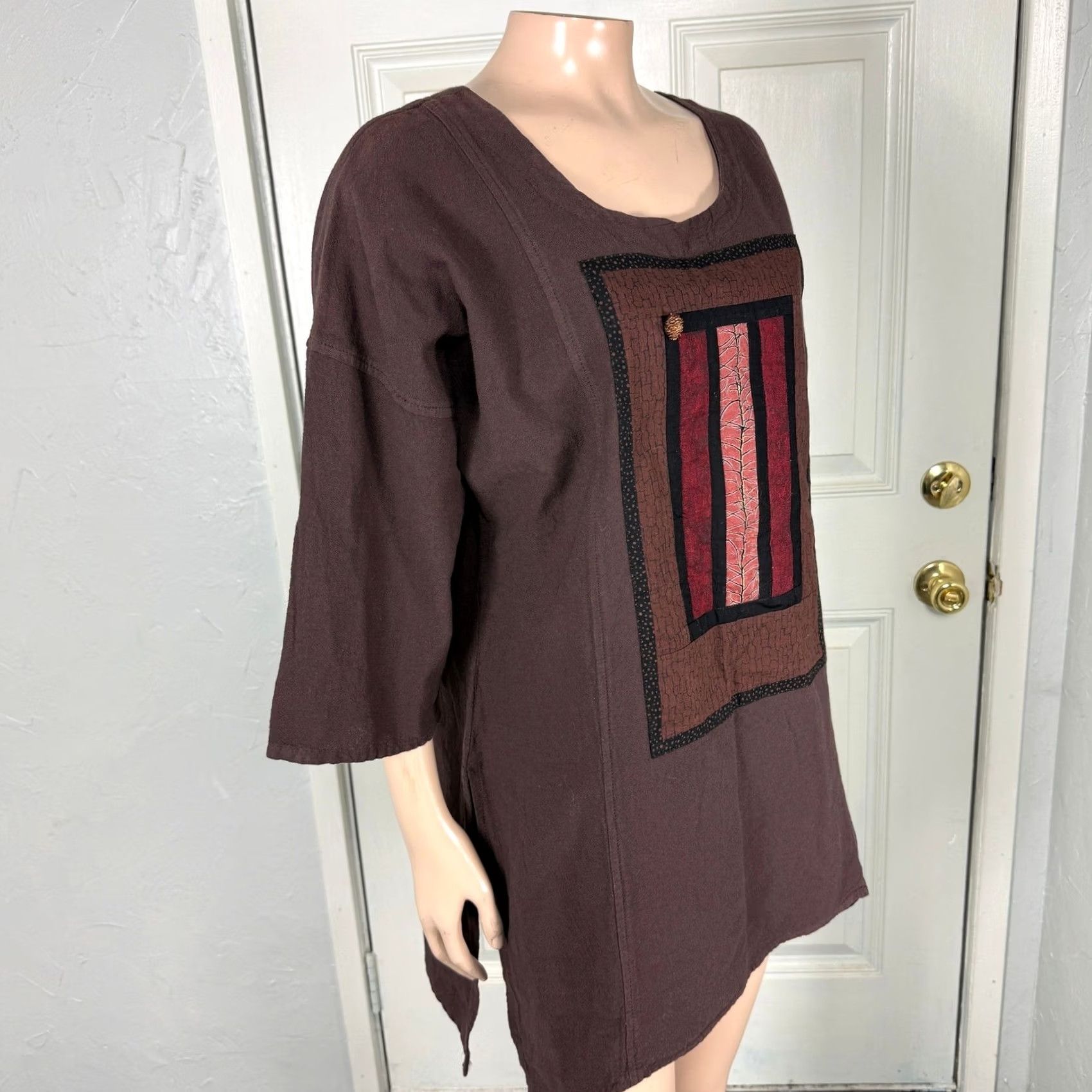 Vintage Brie Kriebel Shirt Cotton Geomoetric Tunic G2 - S - Women - Brown - Casual - Cotton - 44 bust - 29-32" length Size S / US 4 / IT 40 - 6 Thumbnail