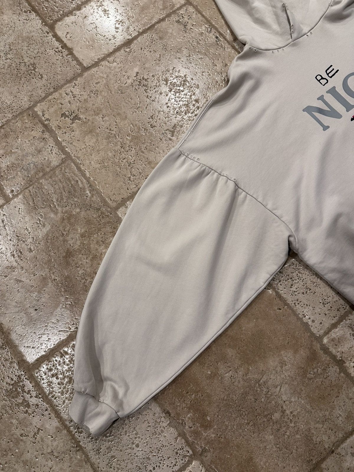 Balenciaga Balenciaga “Be Nice” Light Biege 2023 Distressed Hoodie Size US XL / EU 56 / 4 - 7 Thumbnail