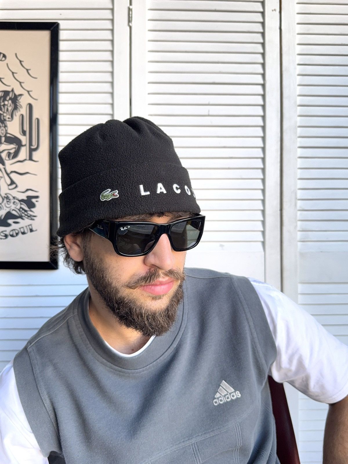 Lacoste Vintage Lacoste Beanie Fleece Hat Black Big Logo Size ONE SIZE - 9 Thumbnail
