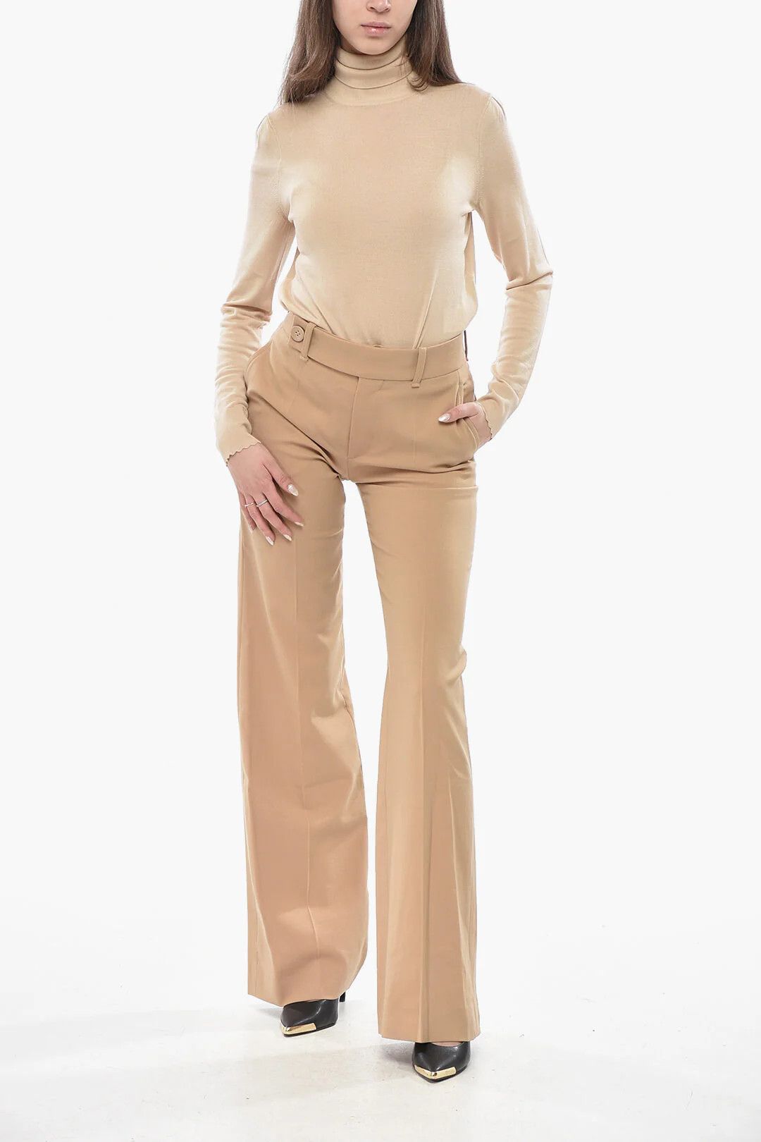 Chloe og1mm0426 Wool-Blend Palazzo Pant in Beige Size 30" / US 8 / IT 44 - 4 Thumbnail