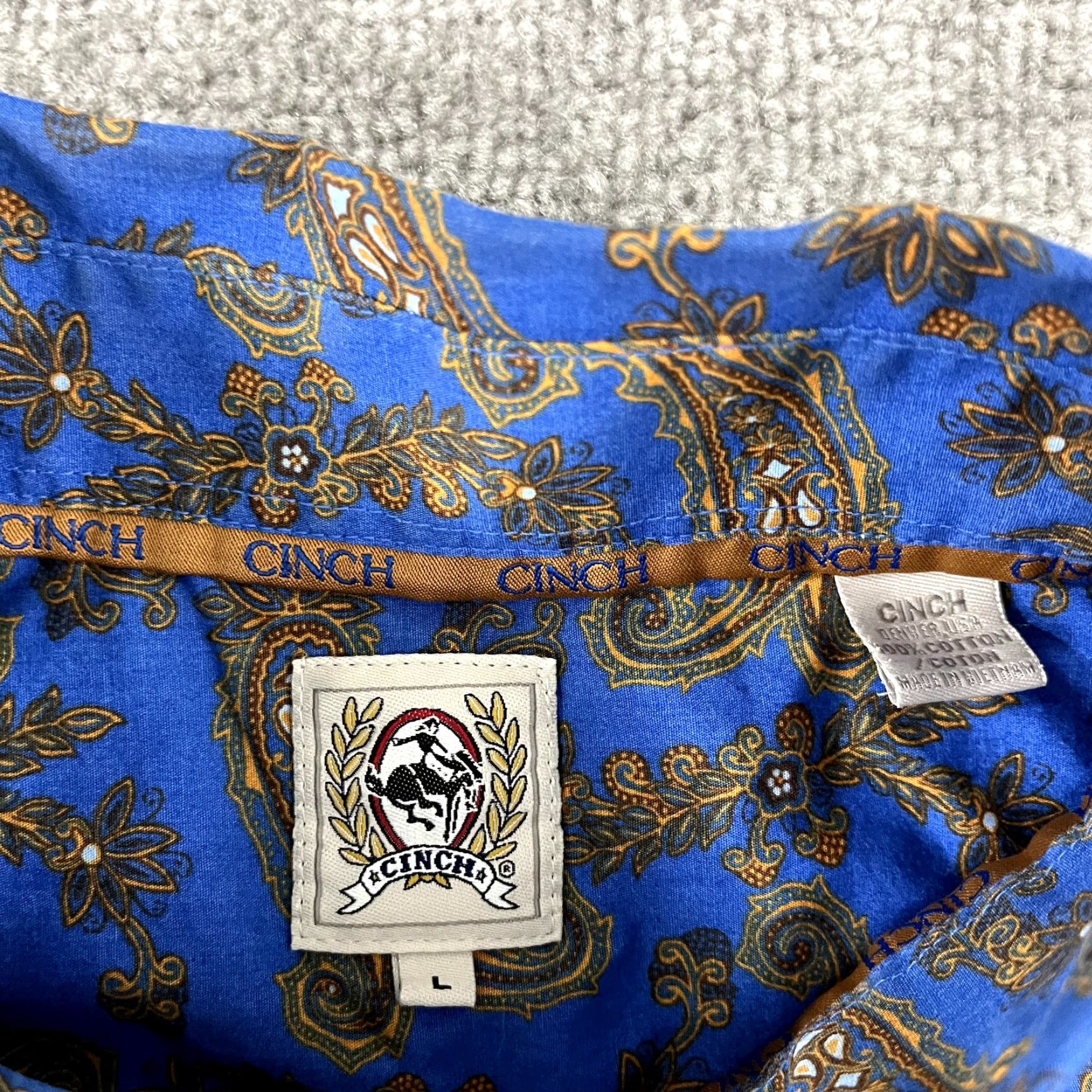 Vintage CINCH Shirt Mens Large Blue Paisley Western Wear Cowboy Button Down Long Sleeve Size US L / EU 52-54 / 3 - 4 Thumbnail