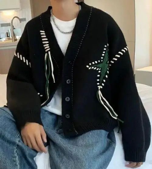 Other Fukuoka x Genji Black y2k star cardigan knitwear Size US L / EU 52-54 / 3 - 4 Thumbnail