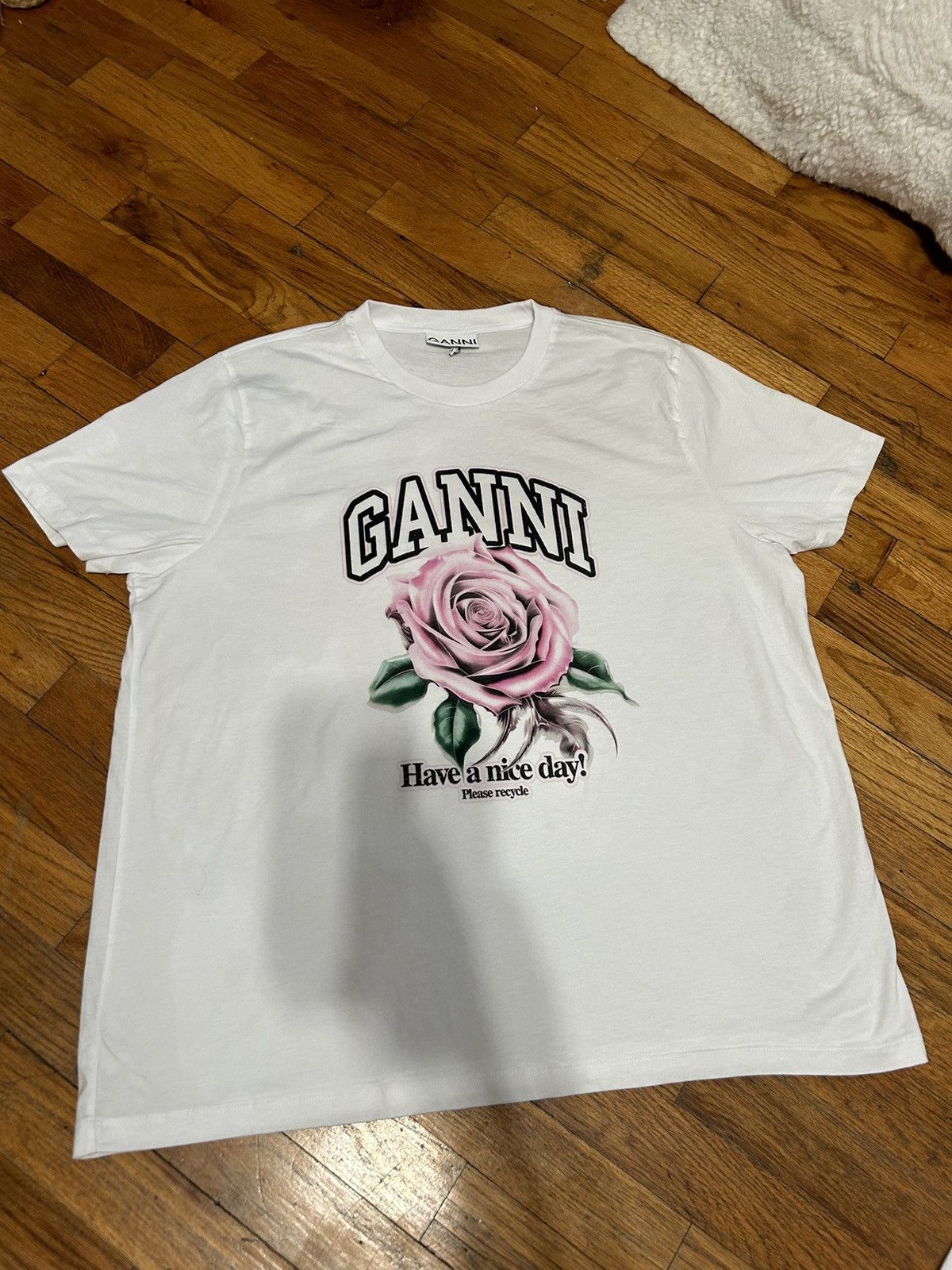 Ganni GANNI rose basic jersey t shirt Size L / US 10 / IT 46 - 1 Thumbnail