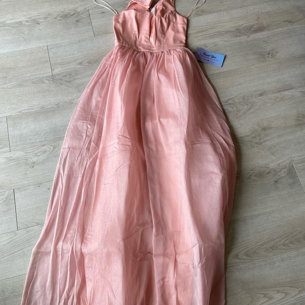 Designer Rose Gold Long Deep-V-Neck Formal Prom Dress Size S / US 4 / IT 40 - 6 Thumbnail