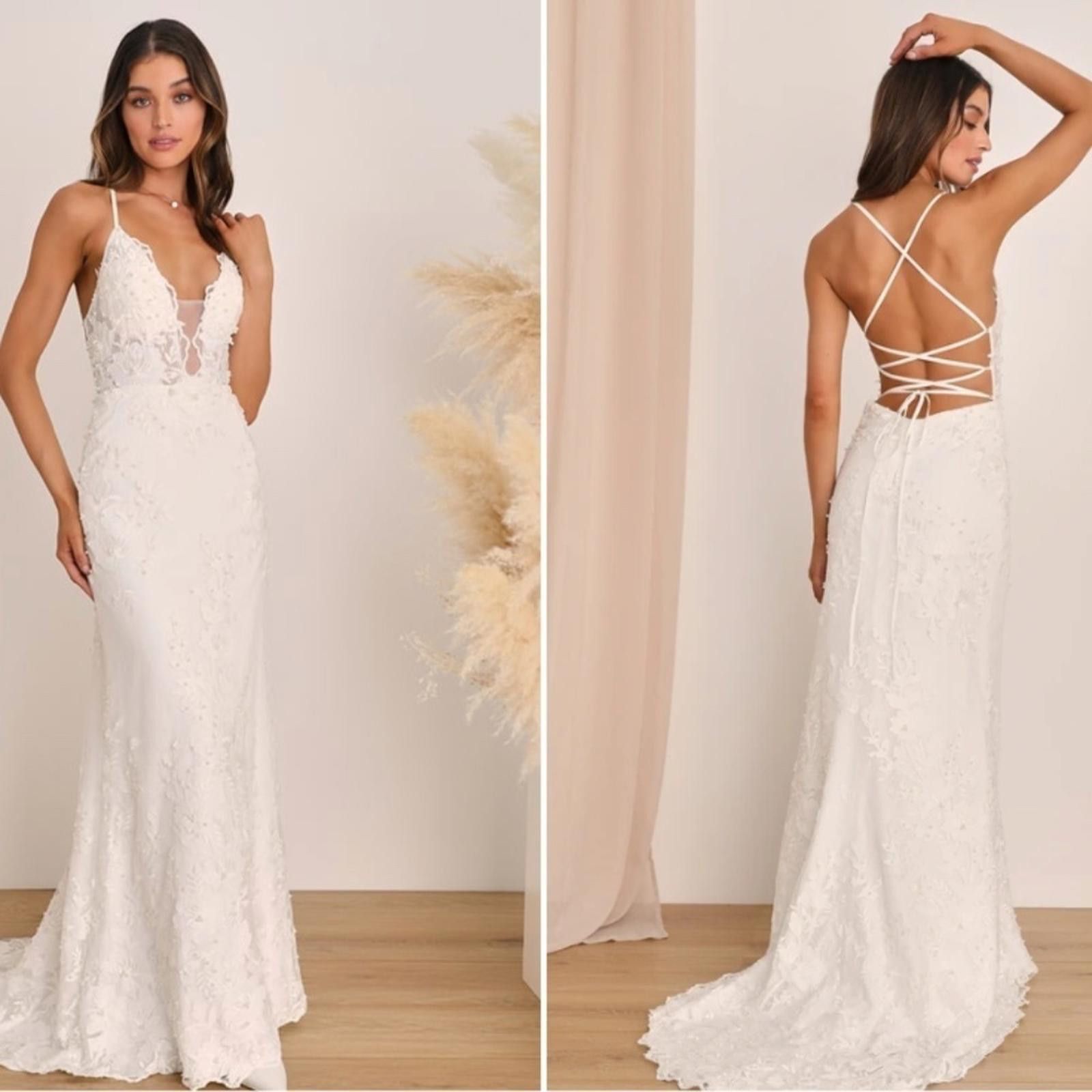 Lulus LULUS Bridal Elegant Sophisticated Sexy Floral Mermaid Gown Size L / US 10 / IT 46 - 5 Thumbnail