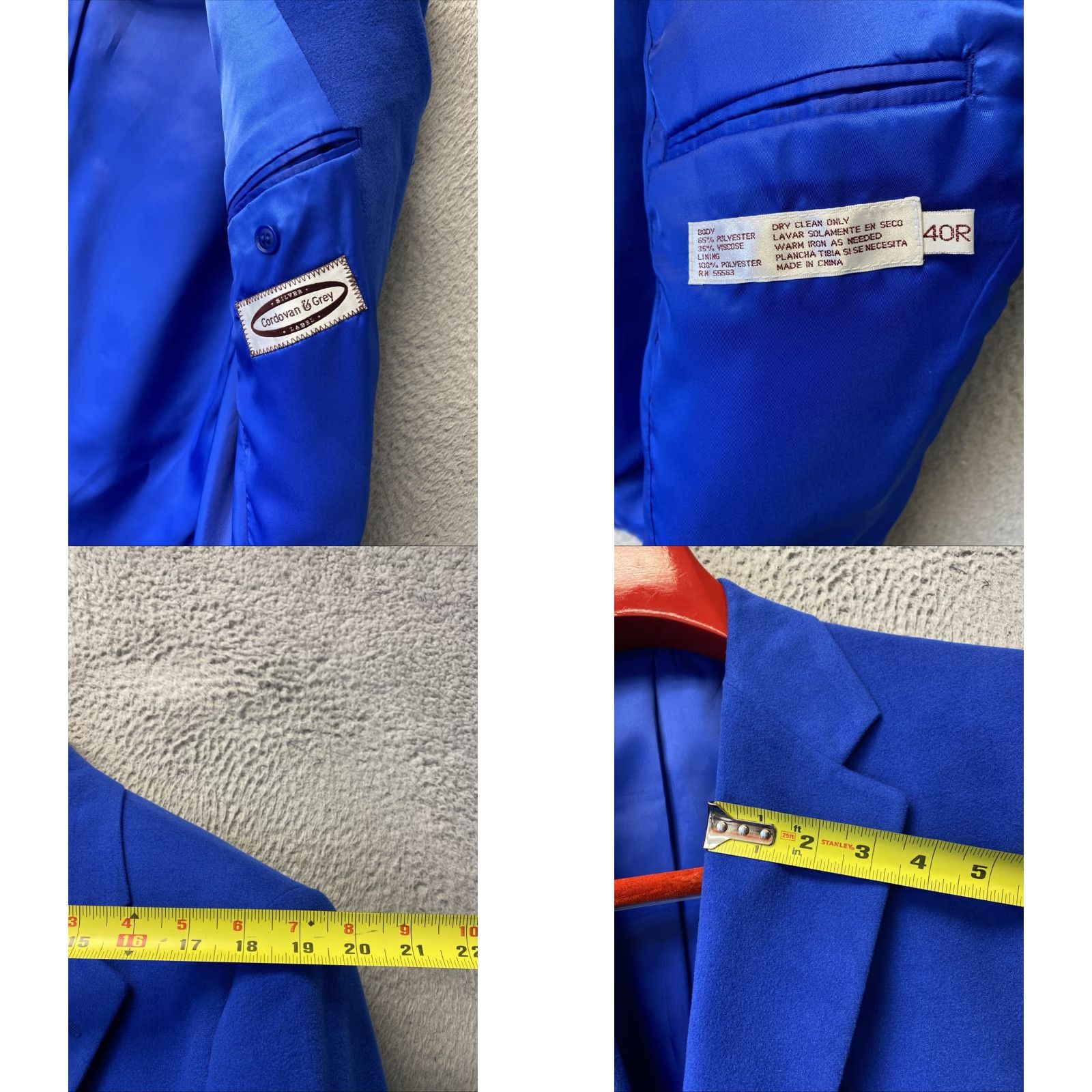 Vintage Cordovan & Grey 3 Button Polyester Blend Jacket Coat Sport Coat Regular Fit Velvet Solid Pattern Men 40 Royal Blue /149-11 40 R Blue Size US XXS / EU 40 - 8 Thumbnail