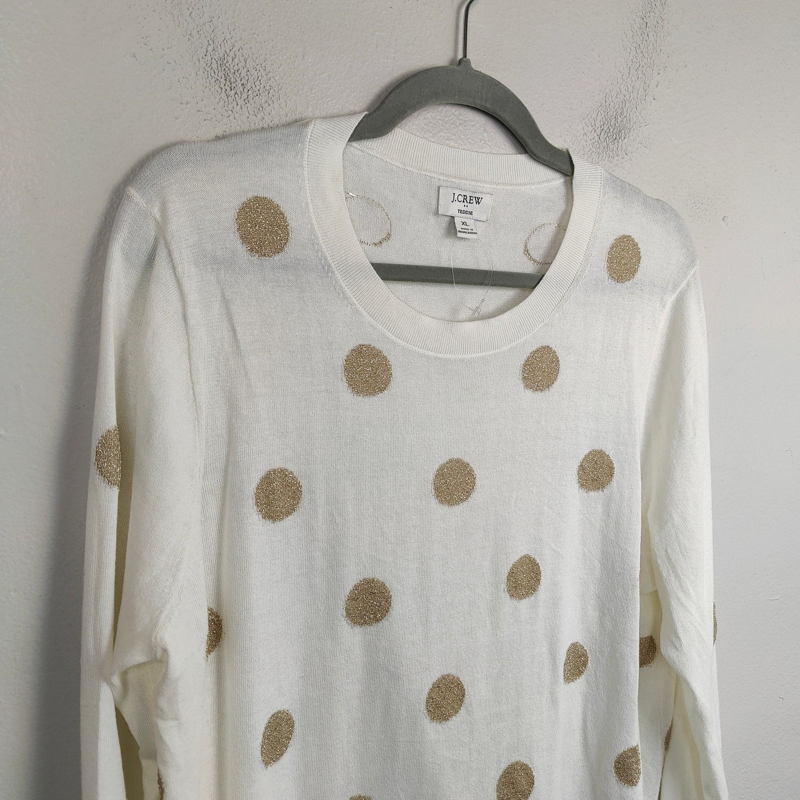J.Crew J Crew Teddie Sweater Womens XL White Gold Knit Cotton Size XL / US 12-14 / IT 48-50 - 2 Thumbnail