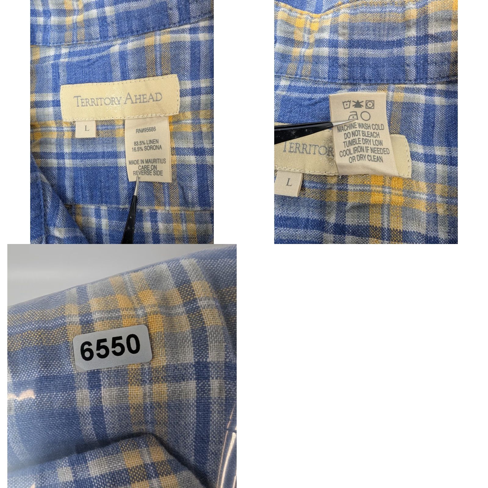 The Territory Ahead The Territory Ahead Men Shirt Size Large L/S Plaid Linen Sorona Yellow Blue Size US L / EU 52-54 / 3 - 8 Thumbnail