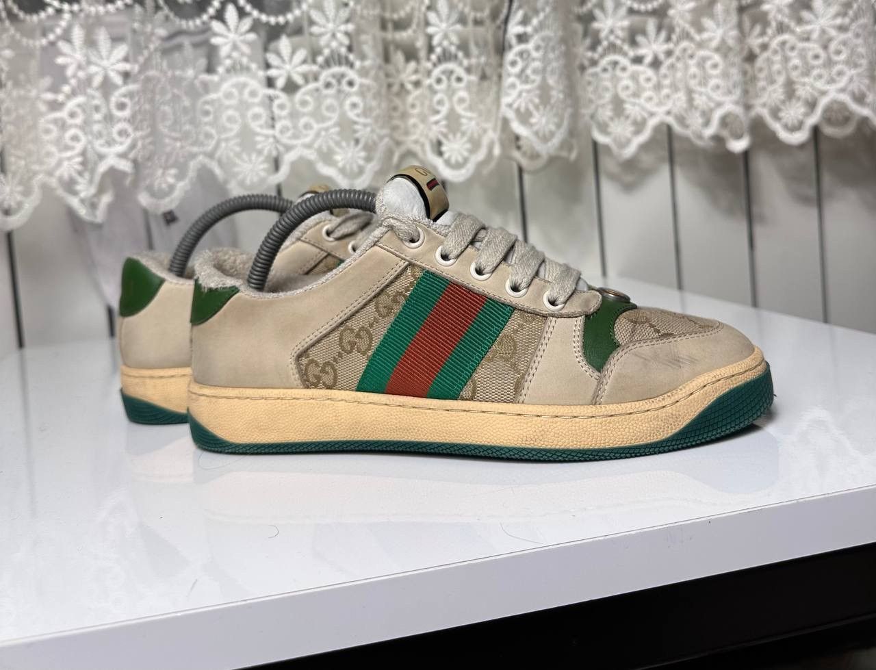 Gucci Gucci Screener Leather GG Canvas Double G Logo Sneakers Size US 5.5 / IT 35.5 - 4 Thumbnail
