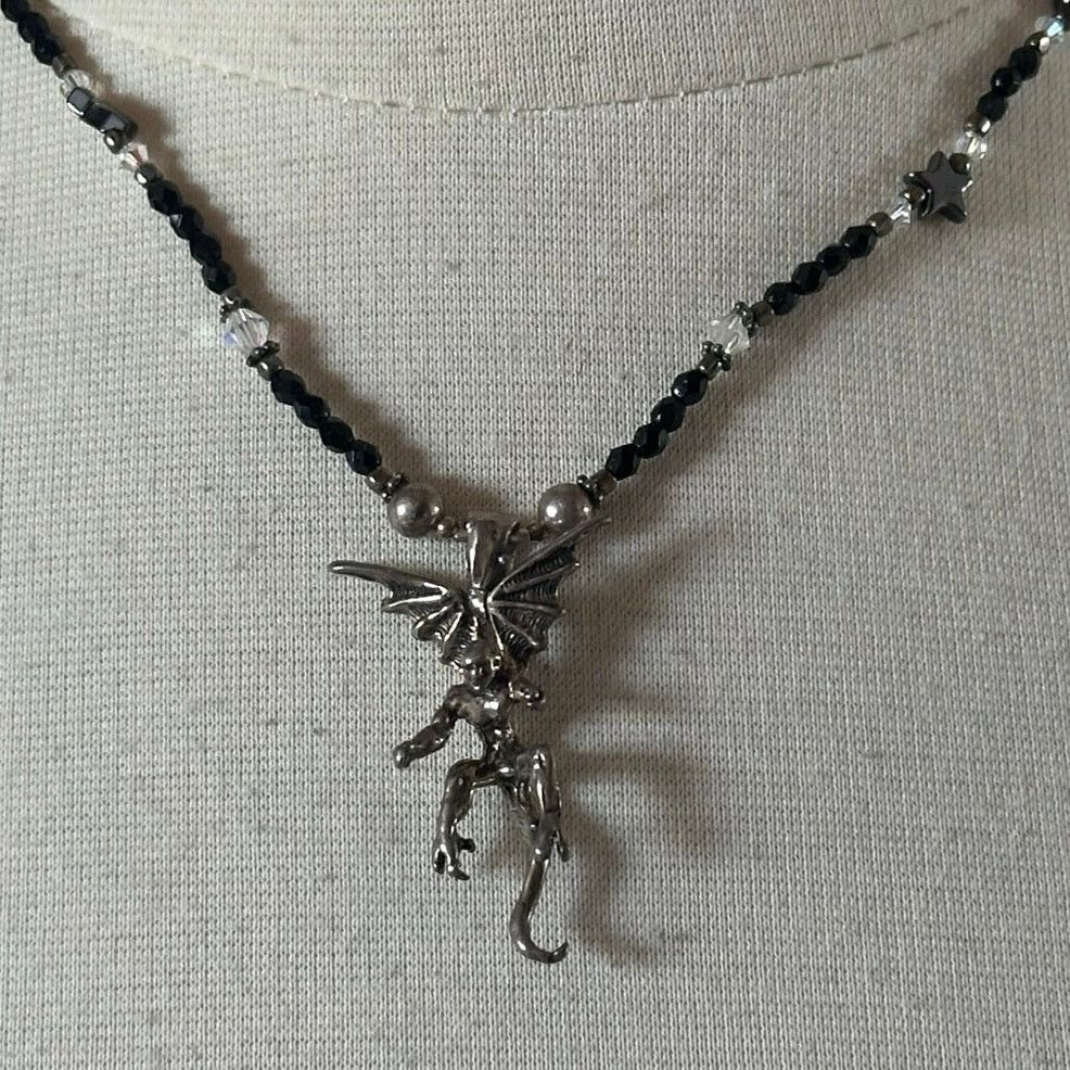 Other silver dragon gargoyle pendant beaded necklace Size ONE SIZE - 2 Thumbnail