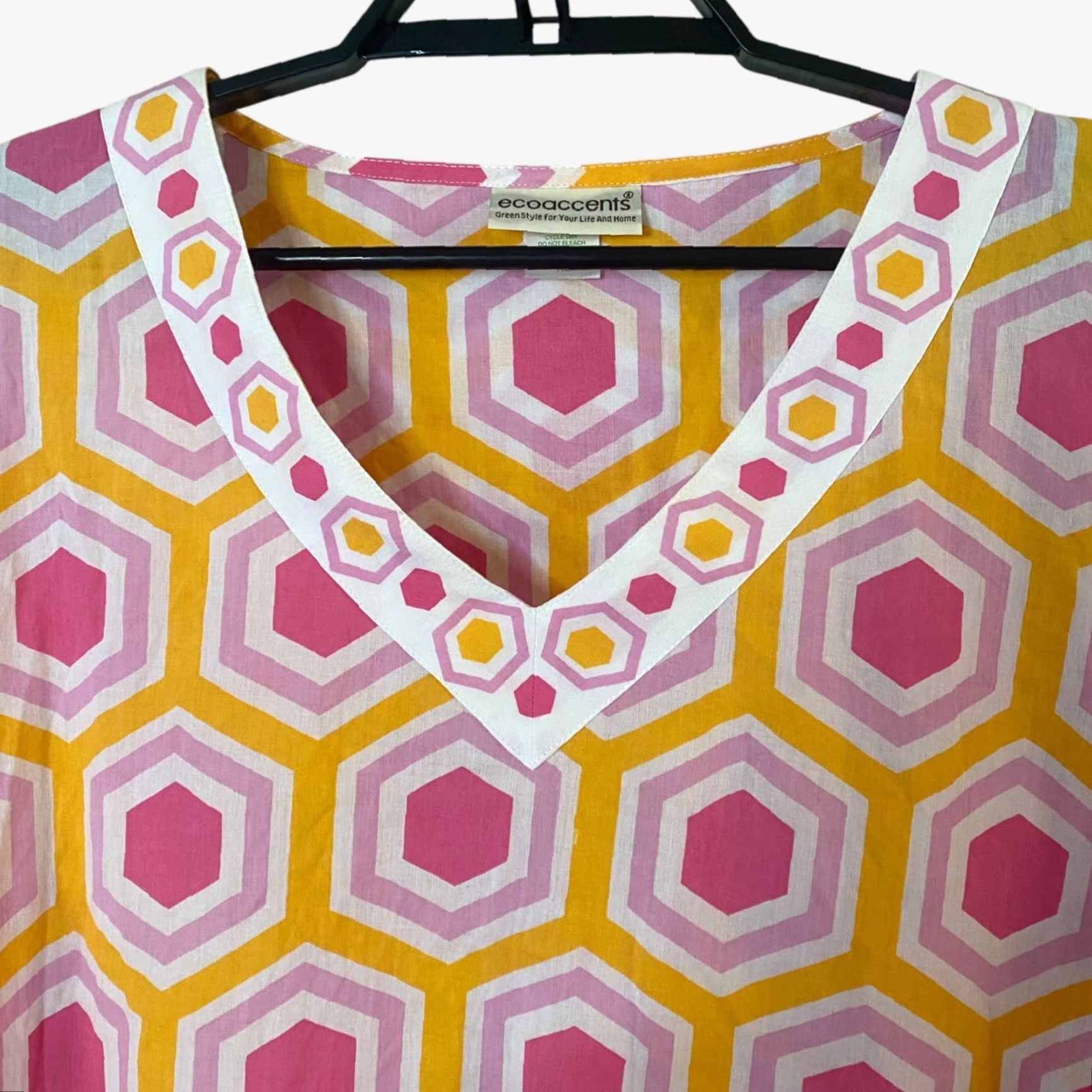 Vintage Ecoaccents Geometric V-Neck Tunic 3/4 Sleeve Printed Top Women's XL Orange Pink Blouse Size XL / US 12-14 / IT 48-50 - 5 Thumbnail