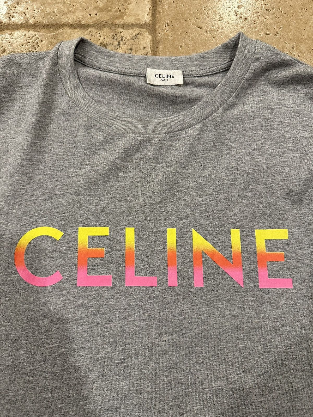 Celine × Hedi Slimane Celine Gradient Logo Print Grey Melange Loose T-Shirt Size US L / EU 52-54 / 3 - 6 Thumbnail