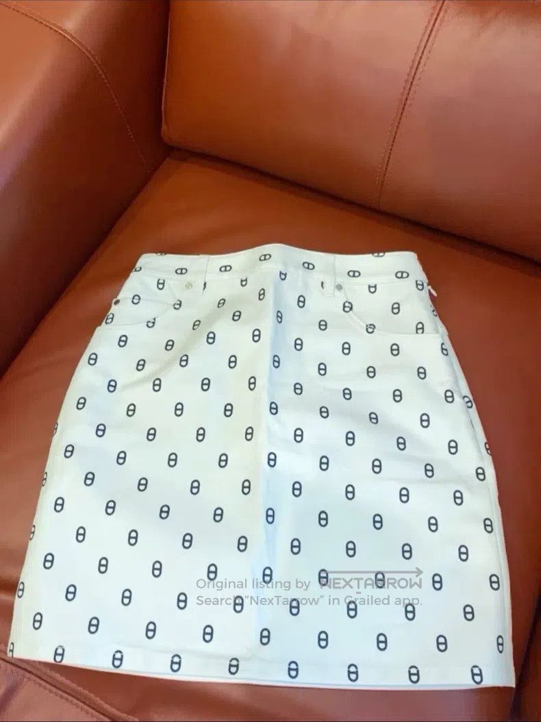 Hermes Hermes White Denim Pig Nose Printed Skirt Size 42" / US 20 - 1 Thumbnail