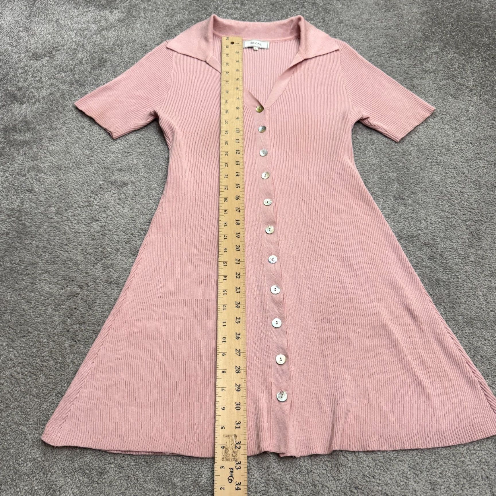 Pinko Rhoas Ribbed Knit Button Down A-Line Shirt Dress Womens L Pink Short Sleeve Size L / US 10 / IT 46 - 6 Thumbnail