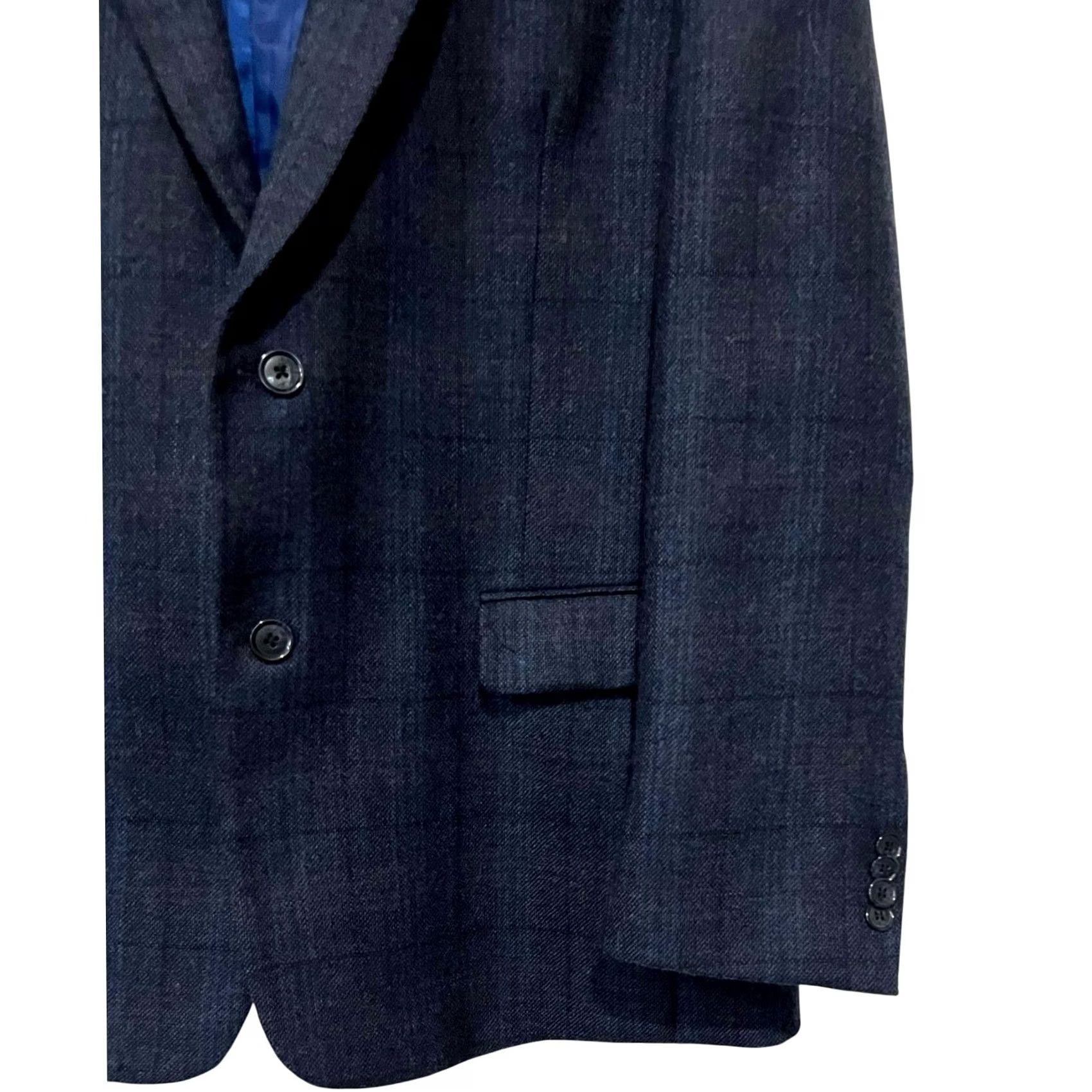 Tommy Hilfiger Tommy Hilfiger Blazer Mens 44R Blue Worsted Wool Windowpane Two Button Sport Coat Jacket Front Two-Button Blazer Mens Regular Size 44 Blue Size 44R - 3 Thumbnail