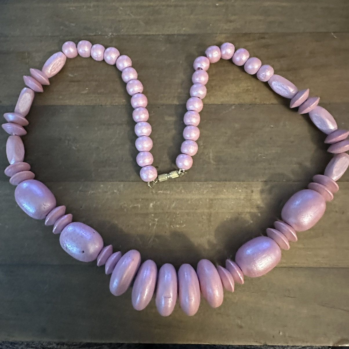 Vintage Vintage chunky pink wooden bead necklace Size ONE SIZE - 2 Thumbnail